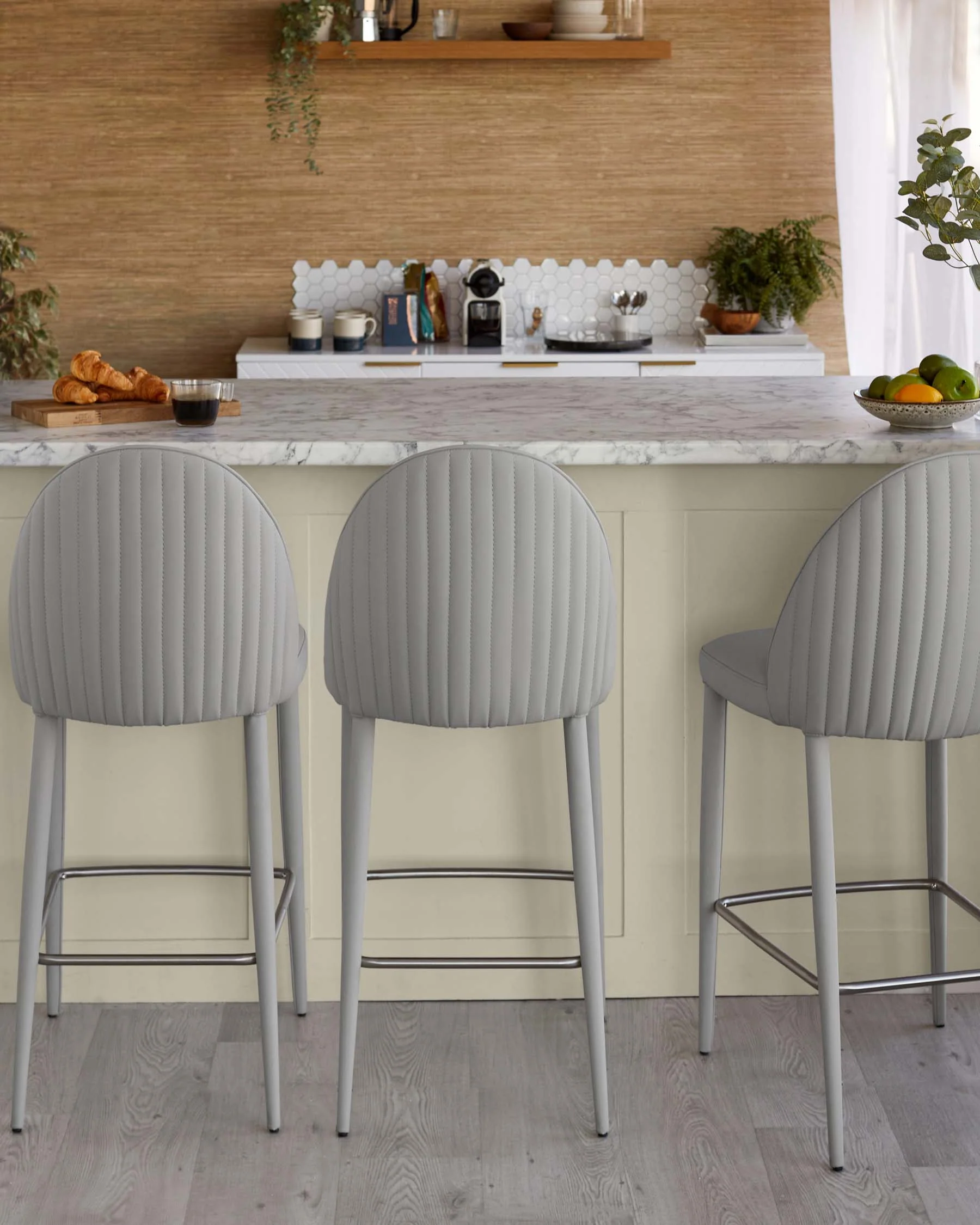 Saylor light grey faux leather bar stool - Image 3