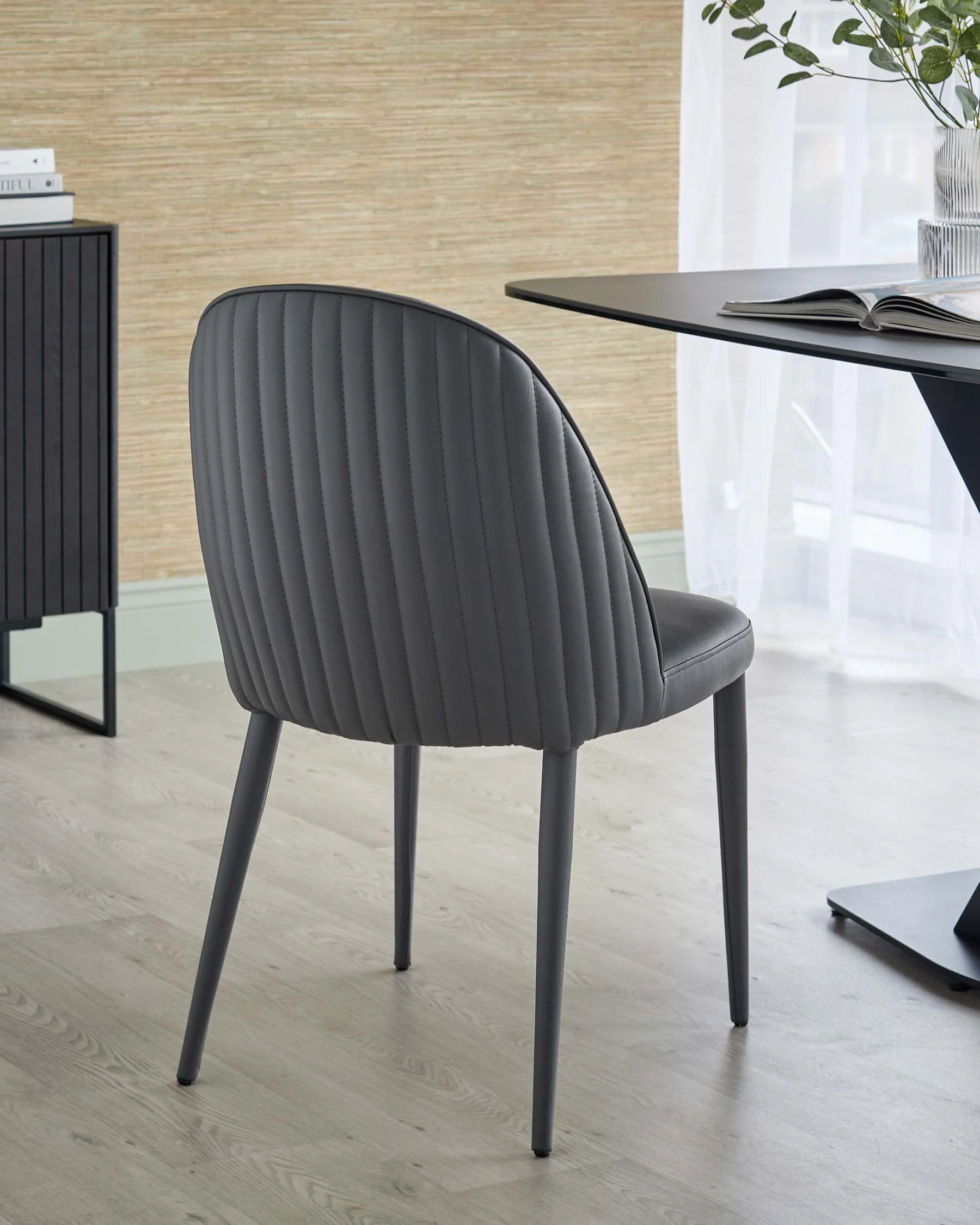 Saylor dark grey faux leather dining chair - Image 3