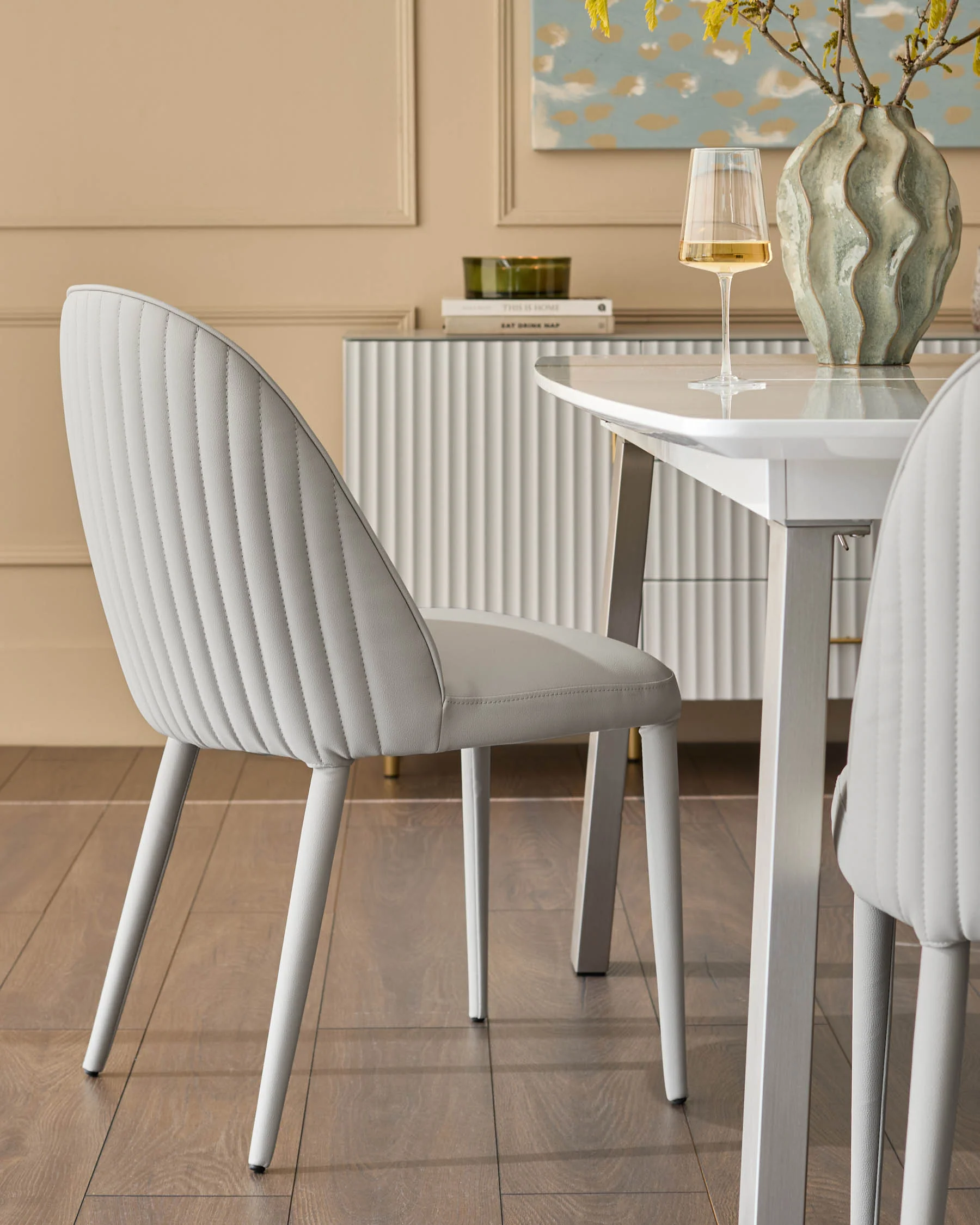 Saylor light grey faux leather dining chair - Image 3