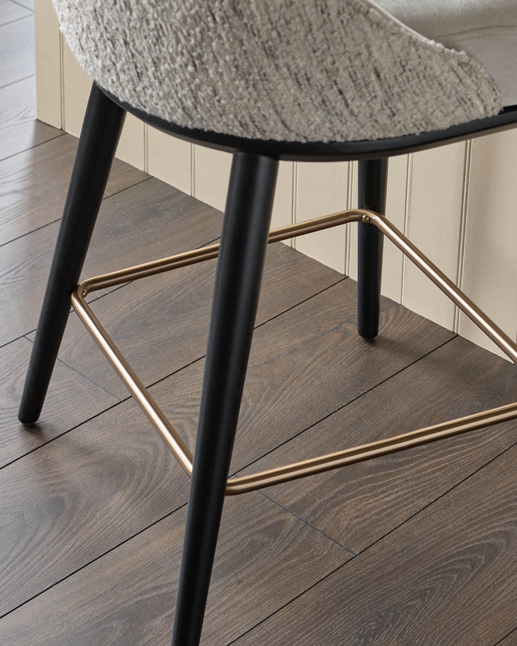 Scarlett cream boucle and natural grey chenille bar stool - Image 6