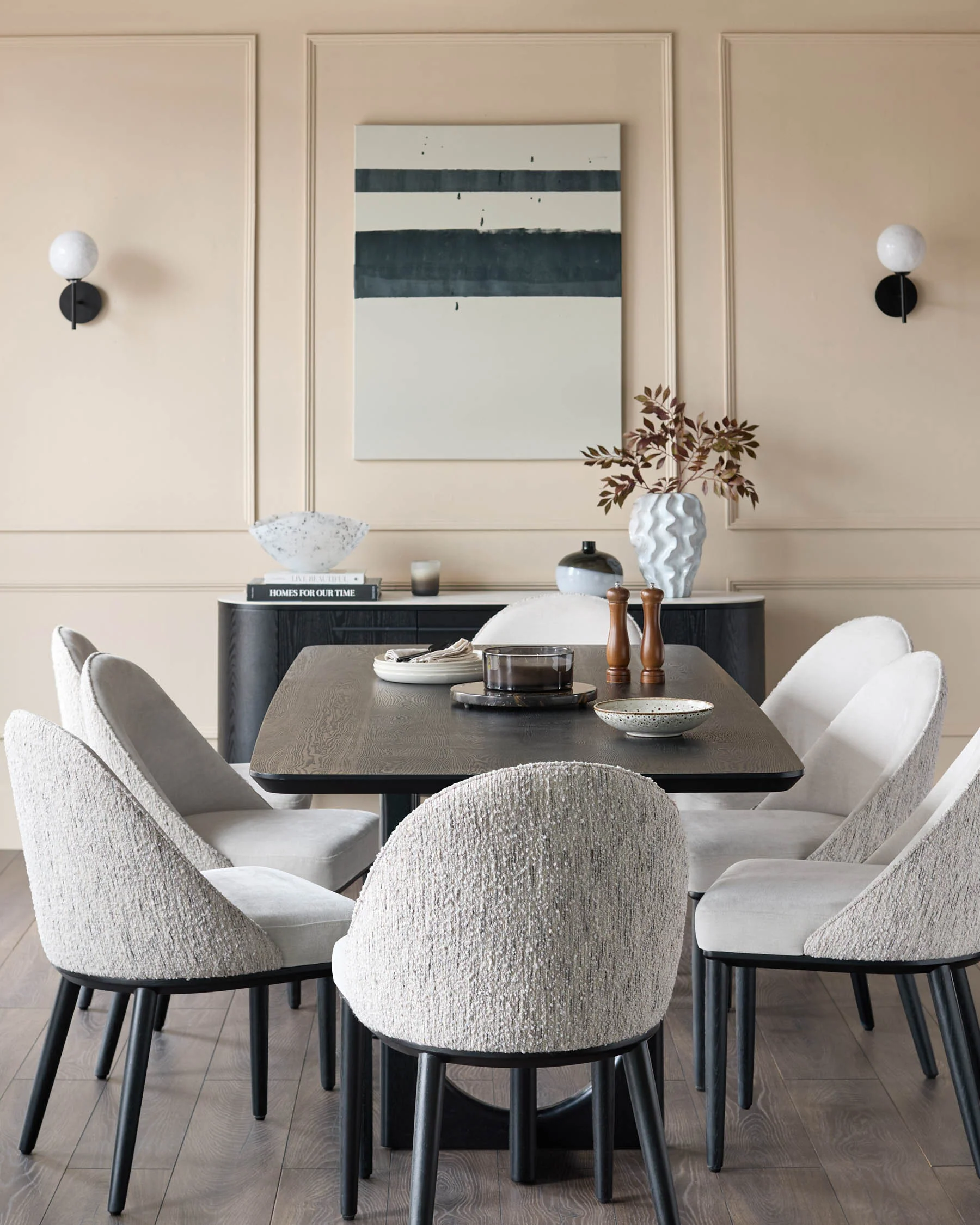 Scarlett cream boucle and natural grey chenille dining chair - Image 3