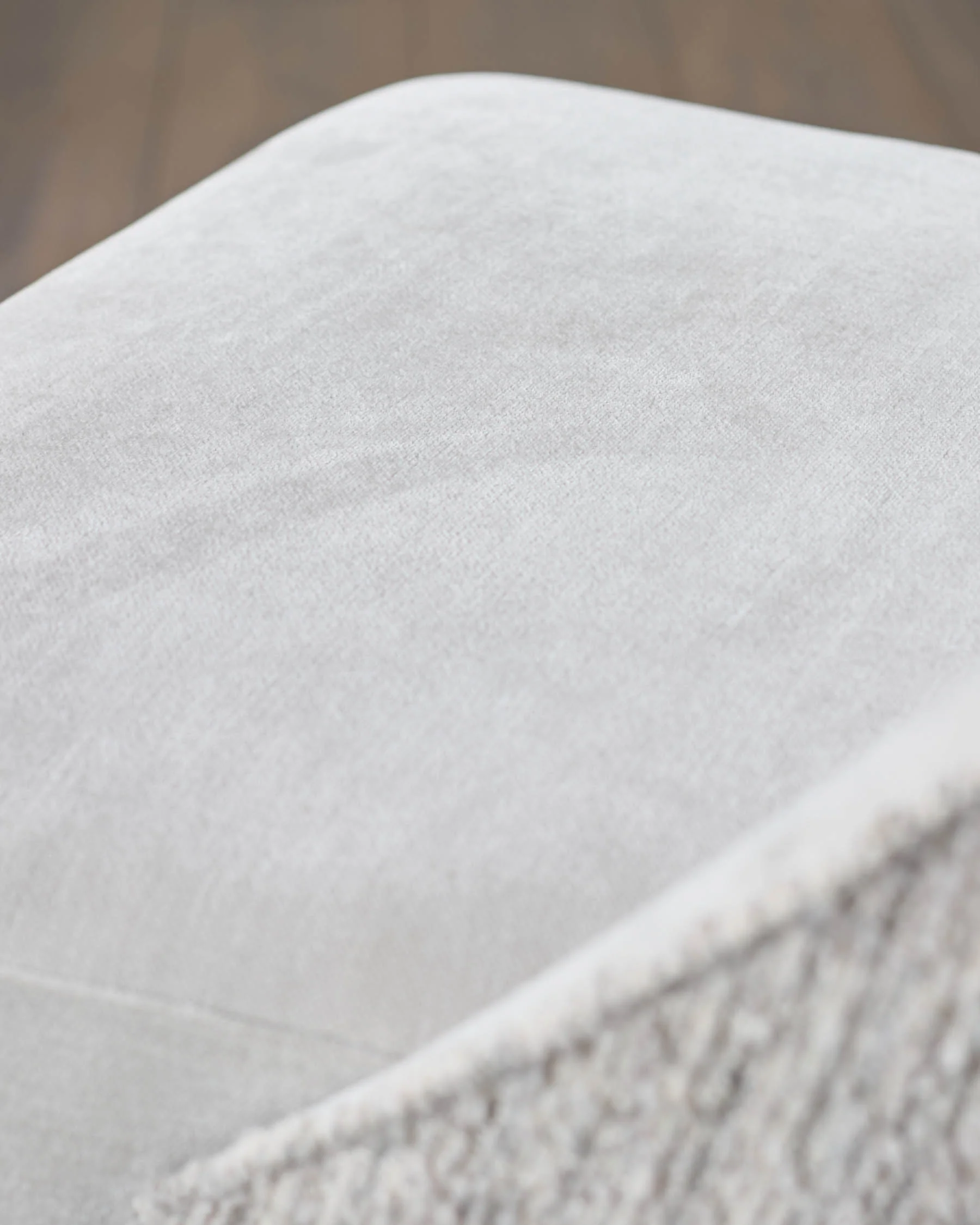 Scarlett cream boucle and natural grey chenille dining chair - Image 5