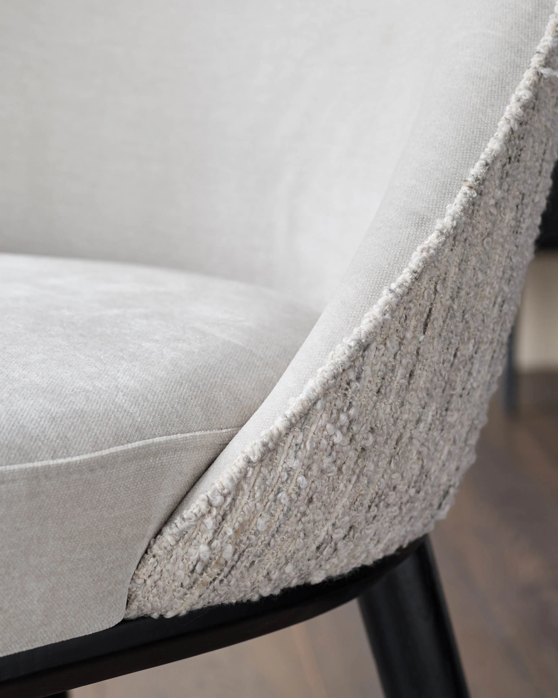 Scarlett cream boucle and natural grey chenille dining chair - Image 7