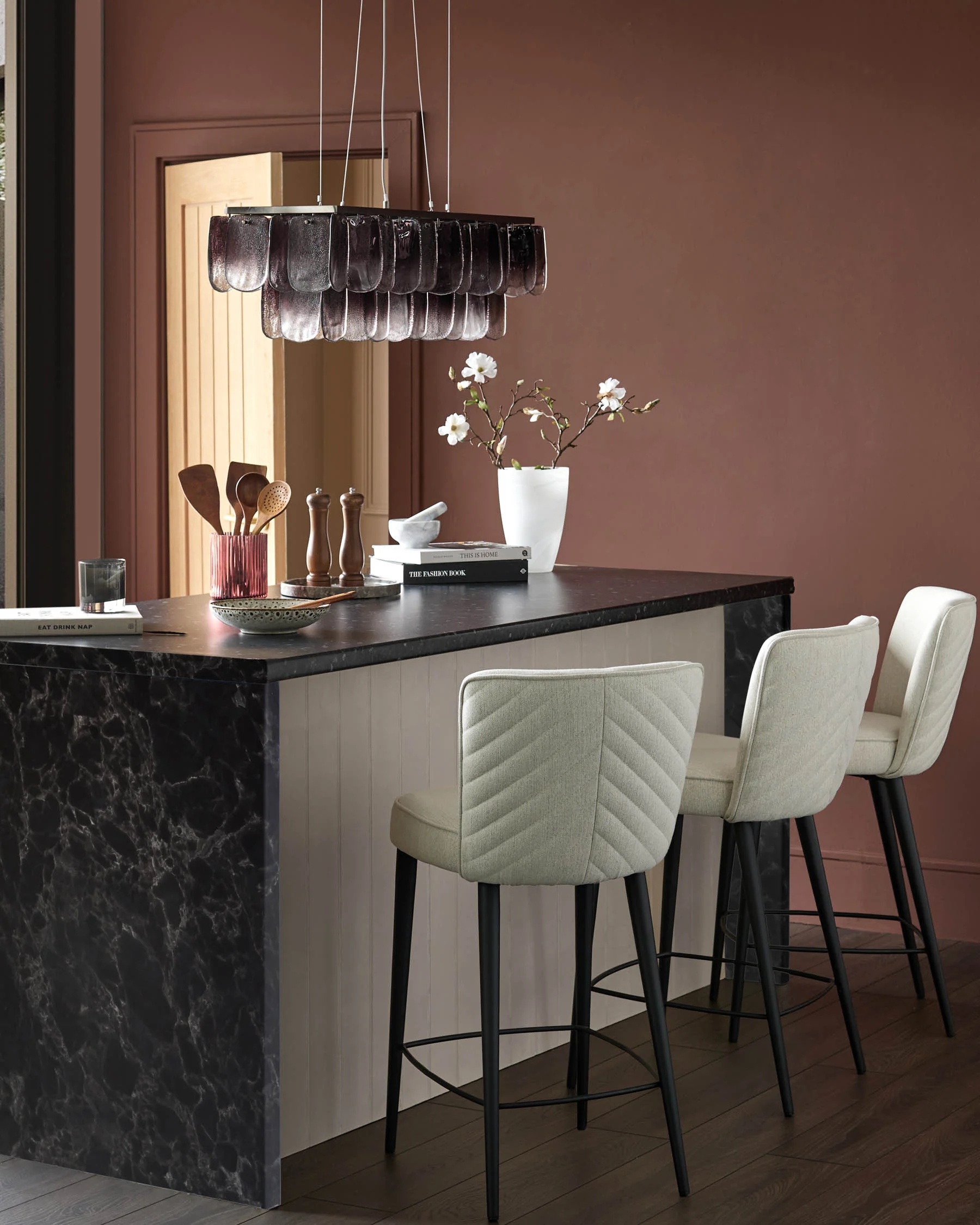 Serena ivory dual tone fabric bar stool - Image 3