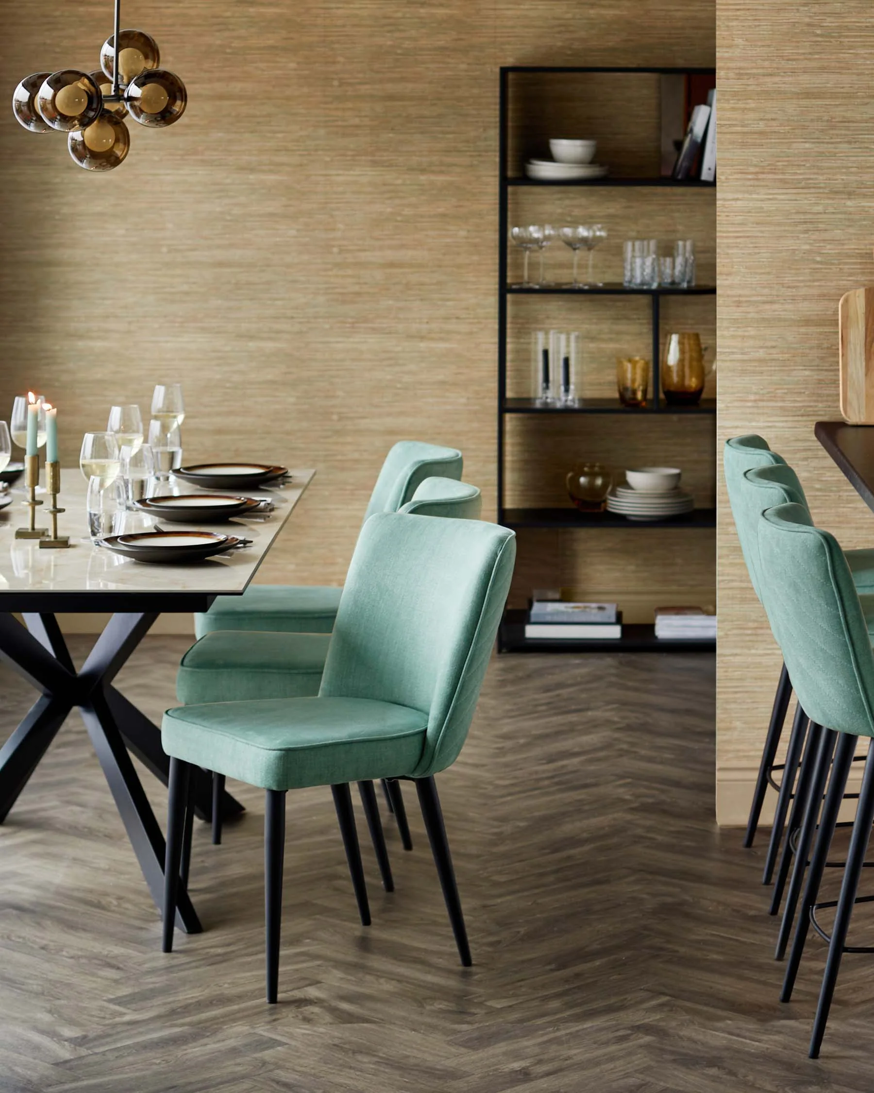 Serena sage green chenille dining chair - Image 3