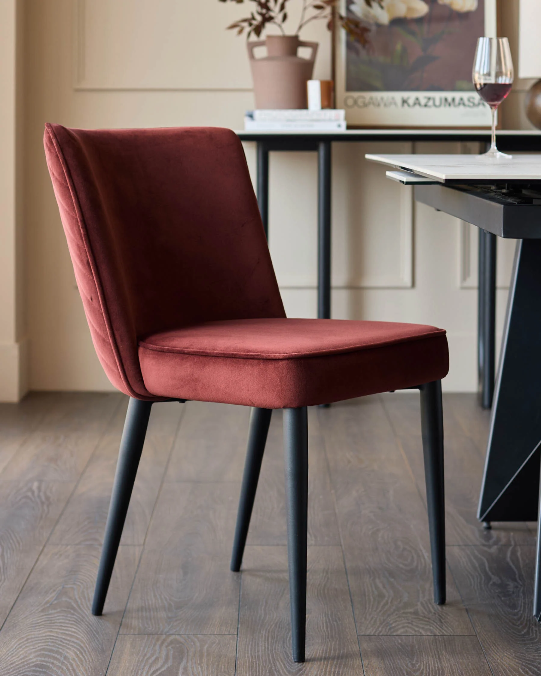 Serena toffee red velvet dining chair - Set of two