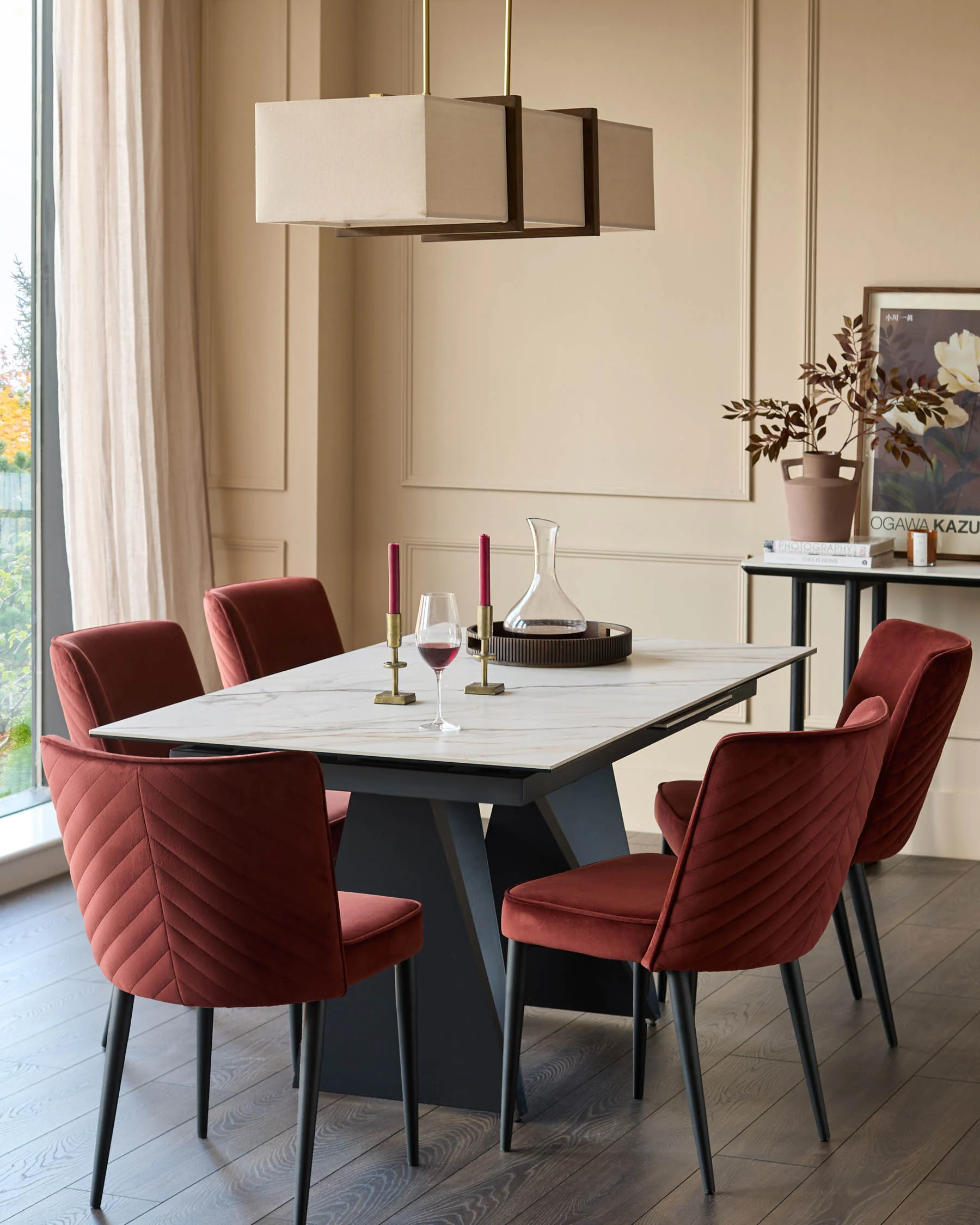 Serena toffee red velvet dining chair - Set of two - Image 2