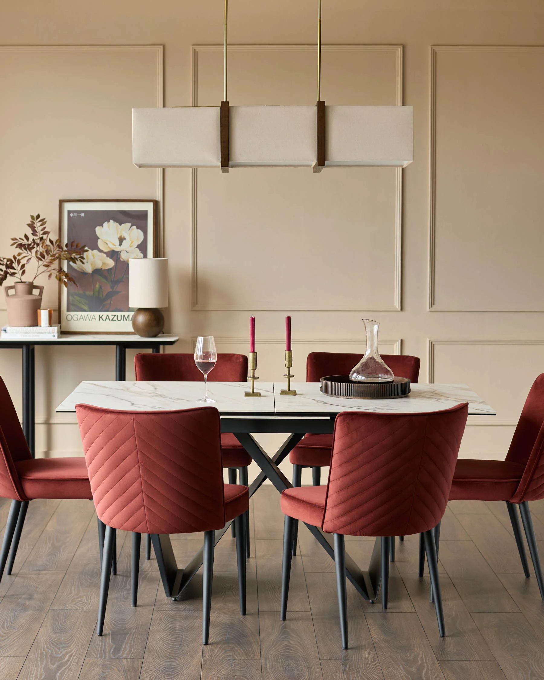 Serena toffee red velvet dining chair - Set of two - Image 4