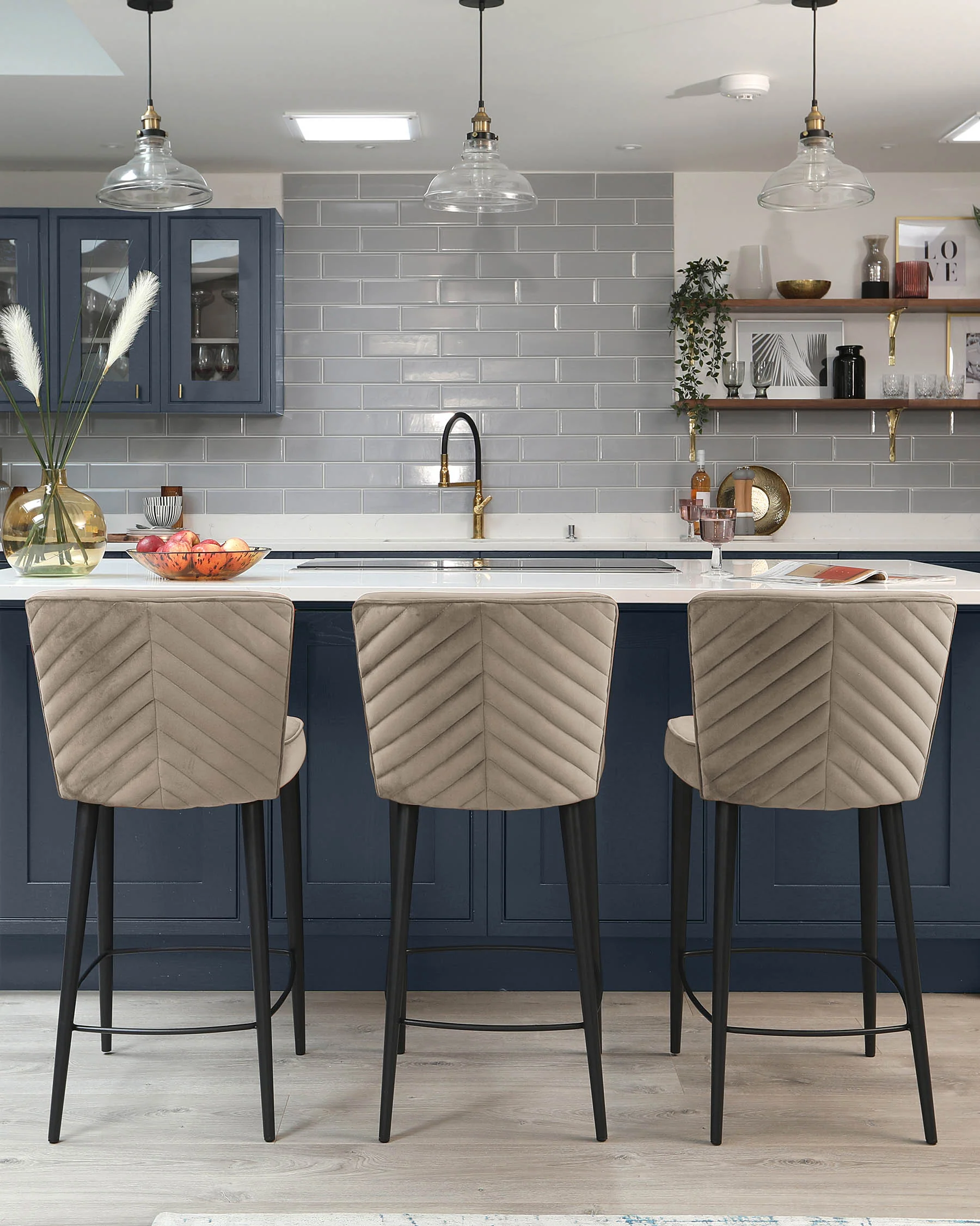 Serena Champagne Velvet Bar Stool - Image 2