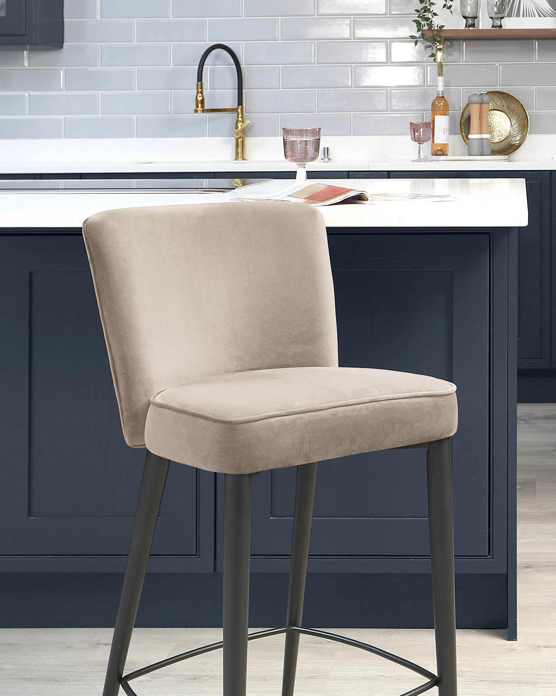 Serena Champagne Velvet Bar Stool - Image 5