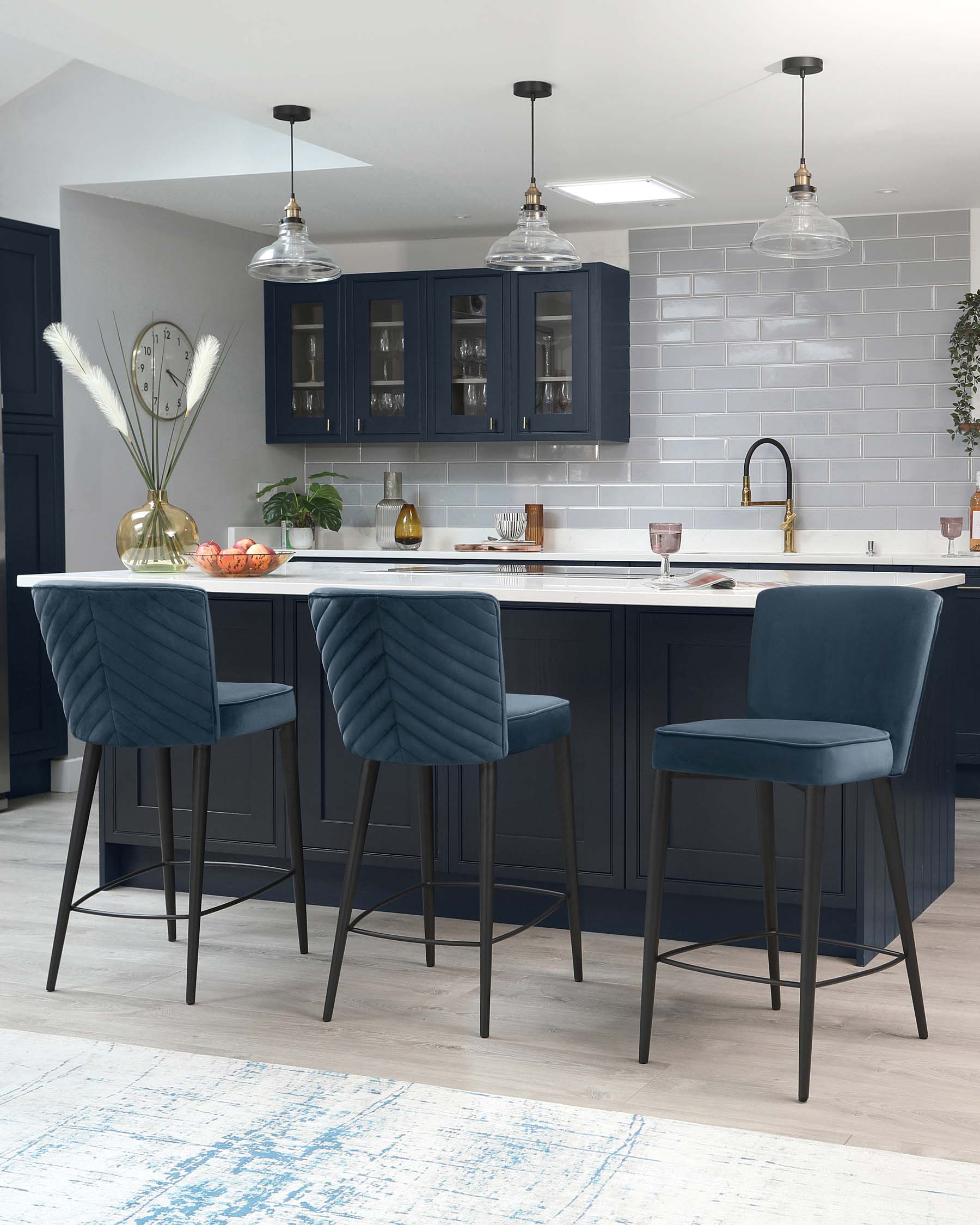 Serena Dark Blue Velvet Bar stool - Image 4