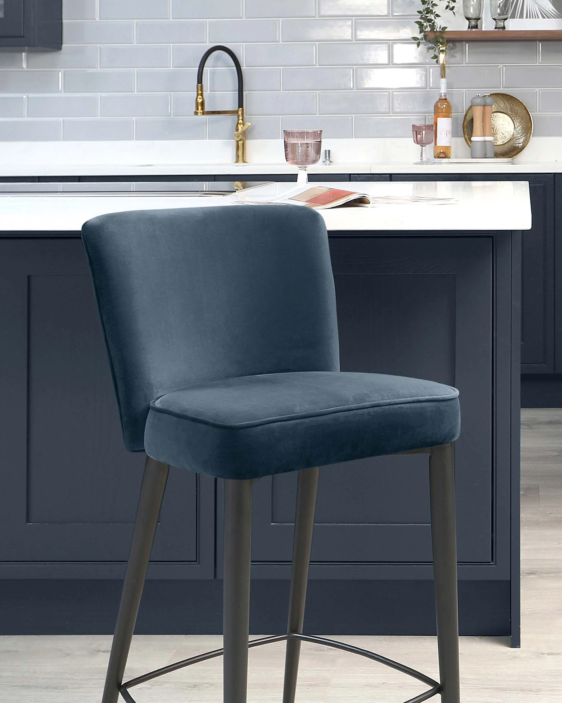 Serena Dark Blue Velvet Bar stool - Image 6