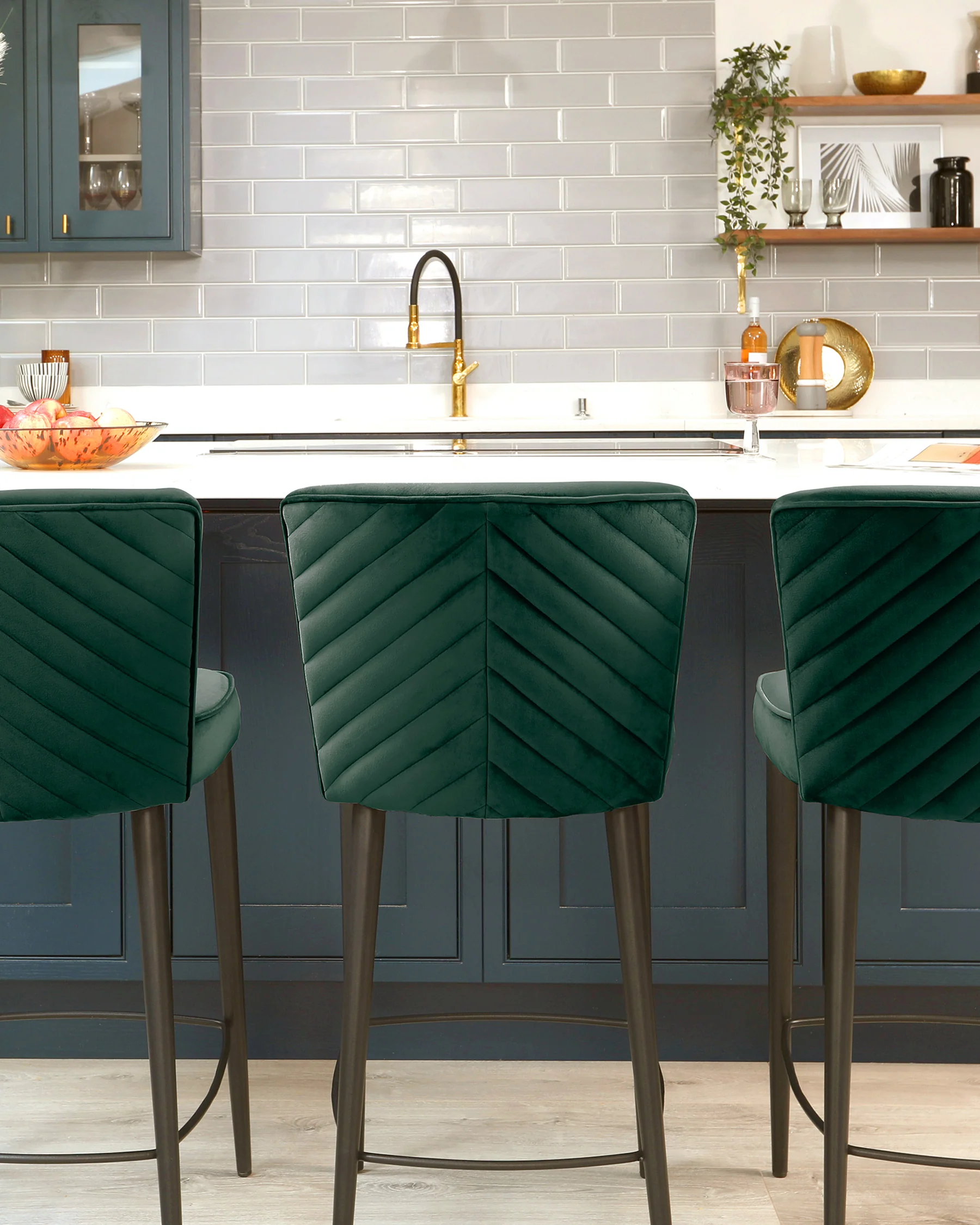 Serena Dark Green Velvet Bar Stool - Image 2