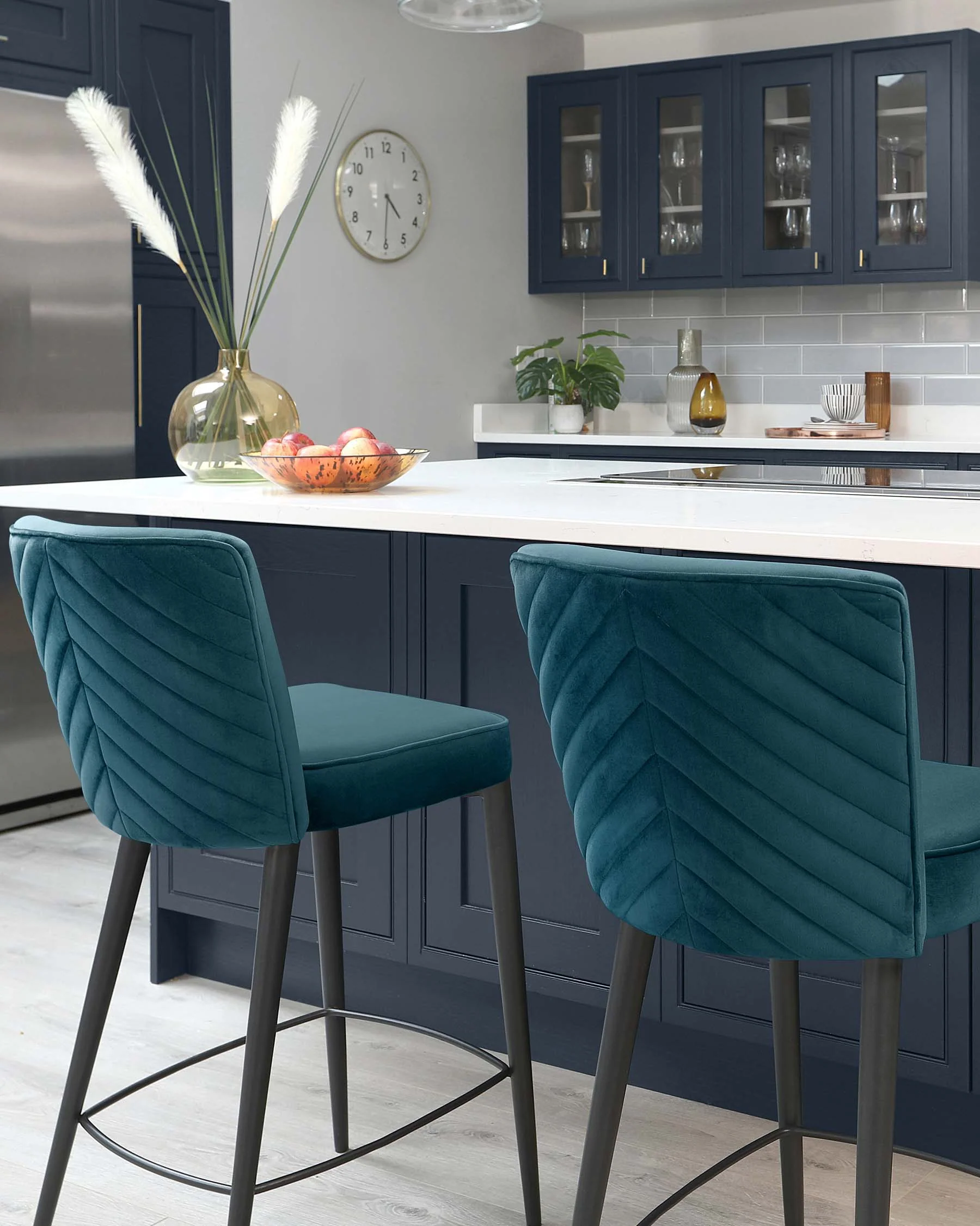Serena Dark Teal Velvet Bar Stool With Black Metal Leg - Image 4