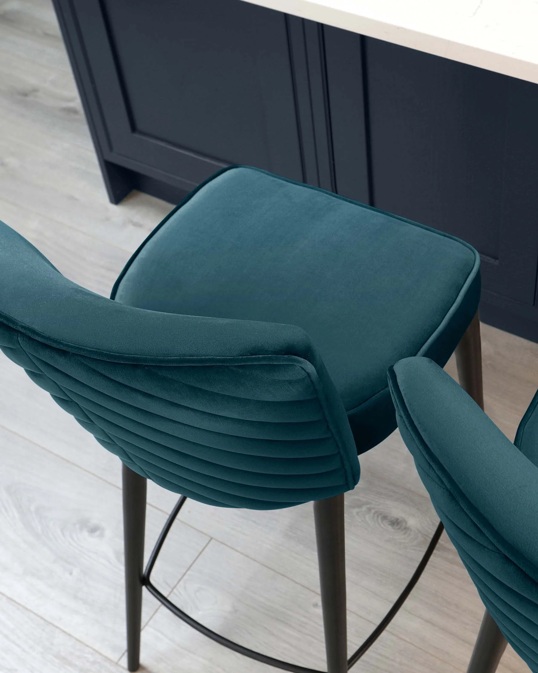 Serena Dark Teal Velvet Bar Stool With Black Metal Leg - Image 6