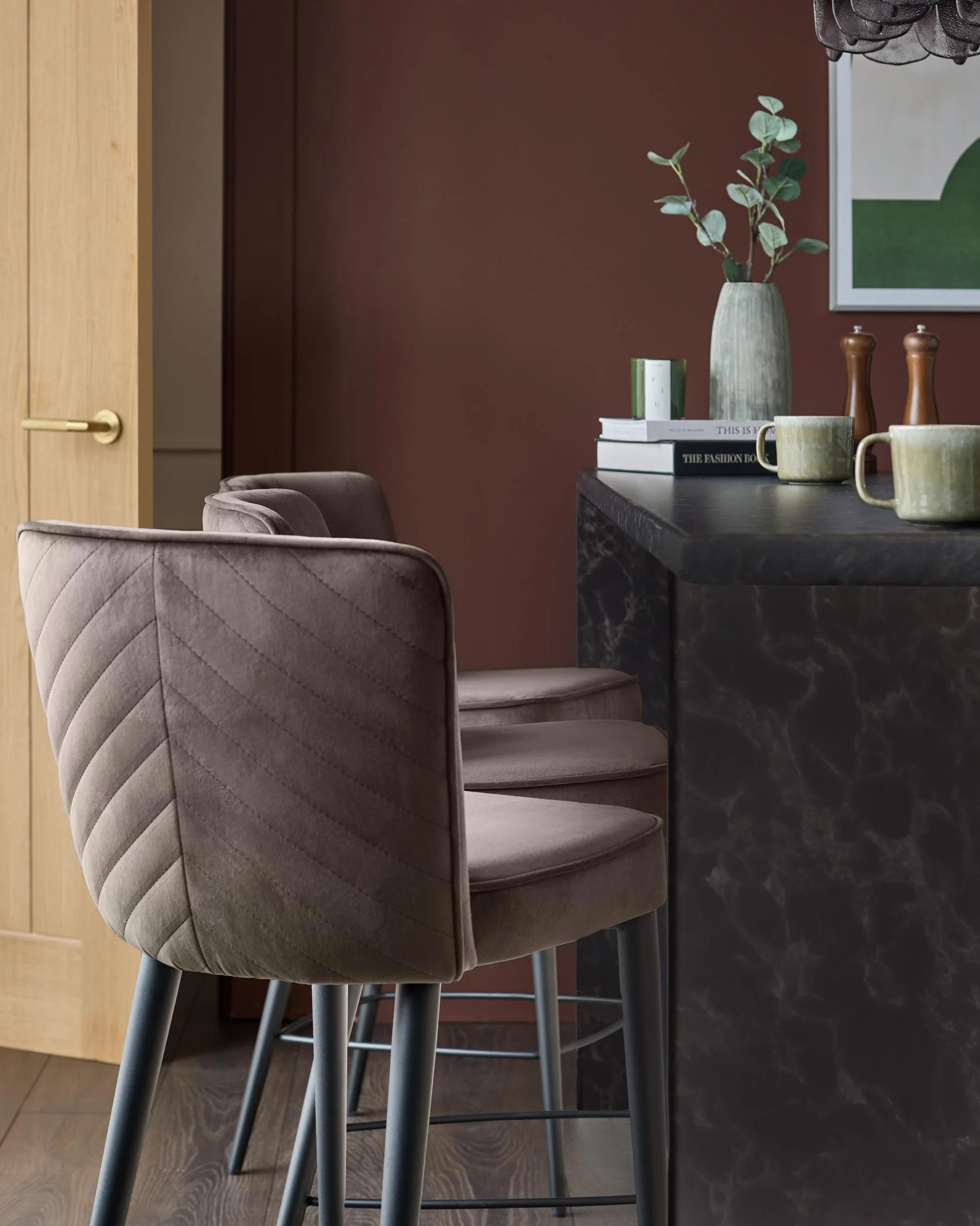 Serena mocha velvet bar stool - Image 2