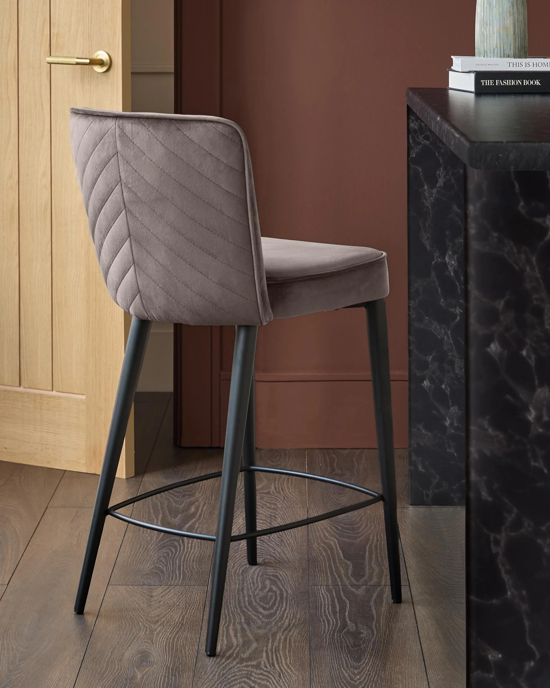 Serena mocha velvet bar stool - Image 4