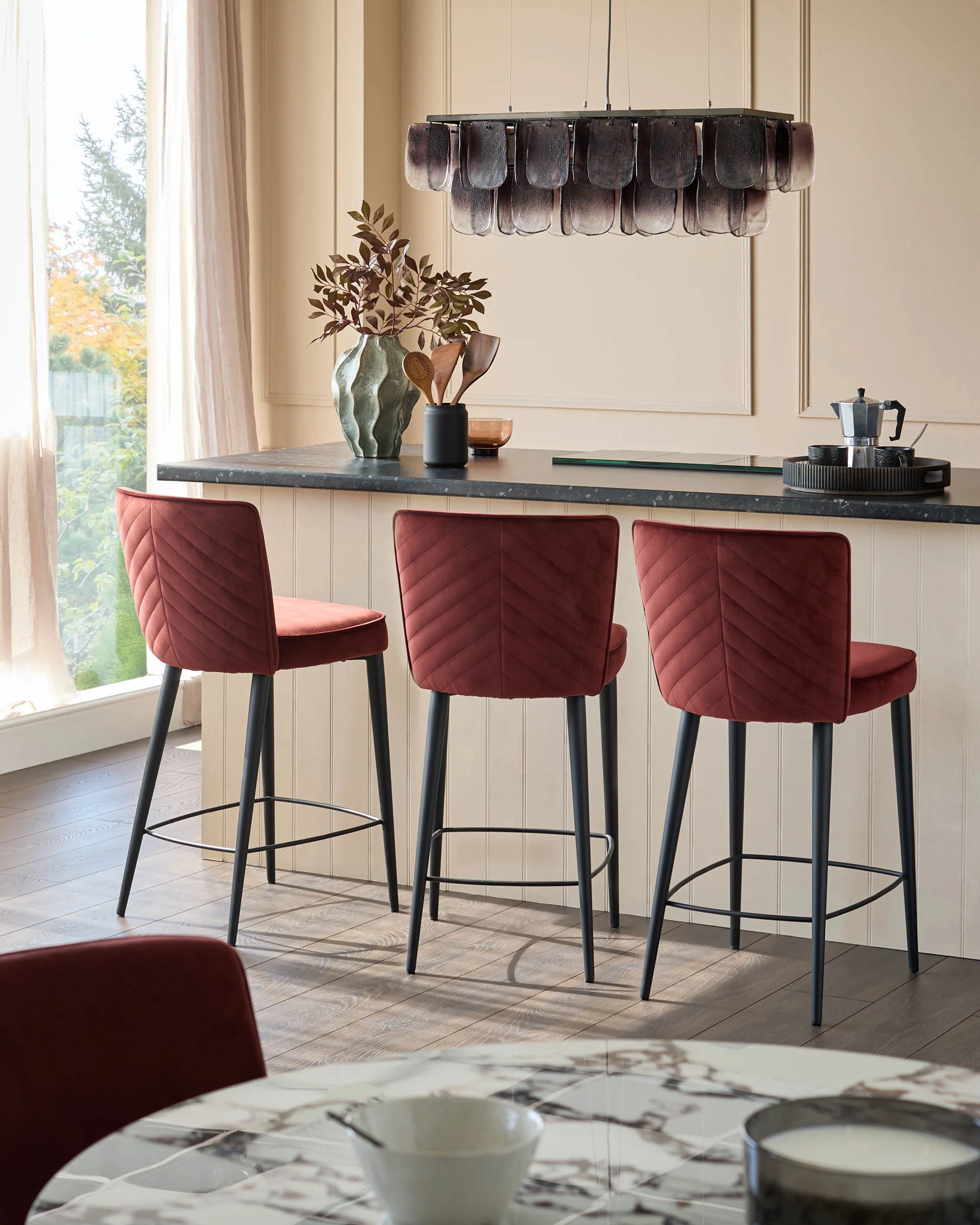 Serena toffee red velvet bar stool - Image 2