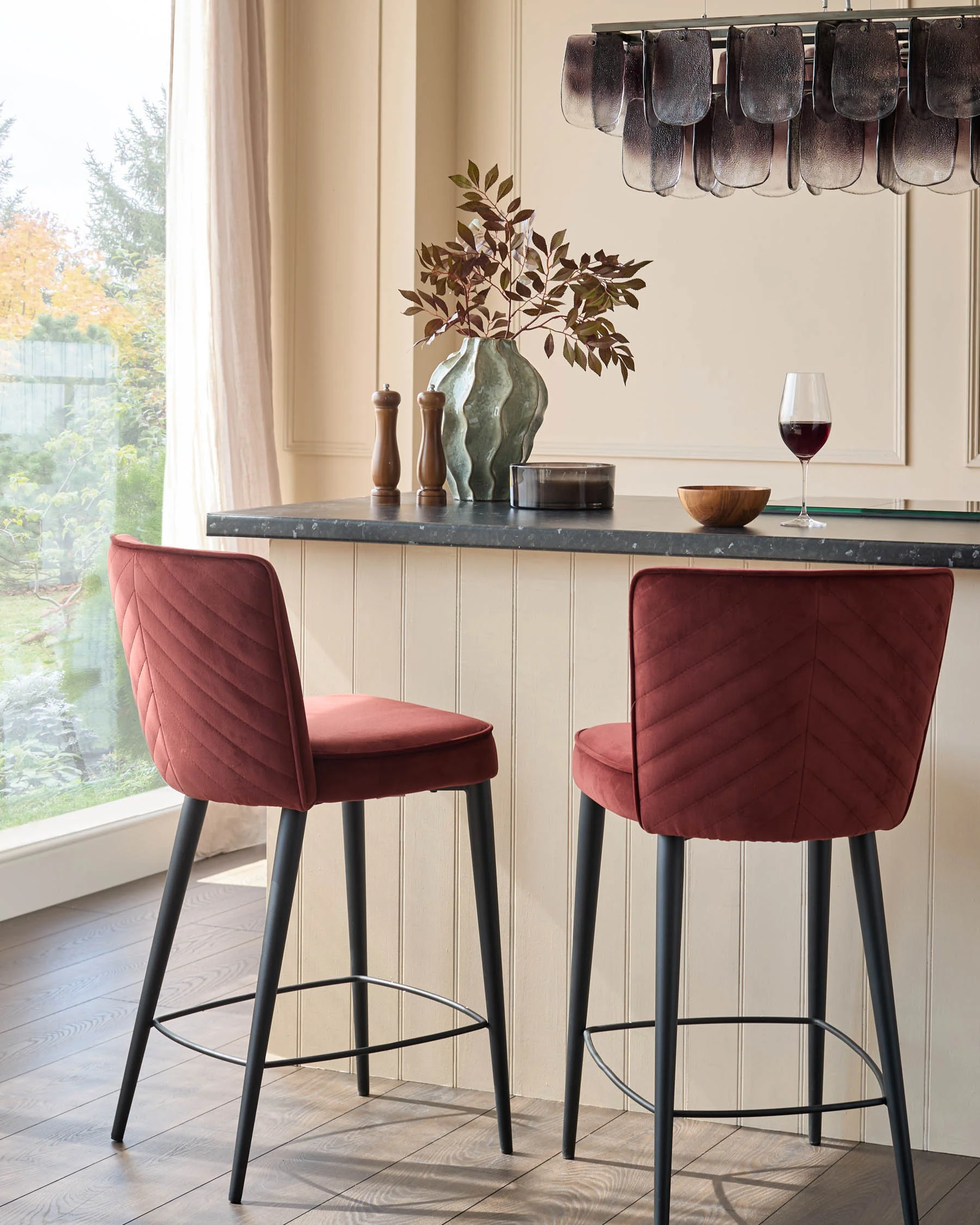 Serena toffee red velvet bar stool - Image 3