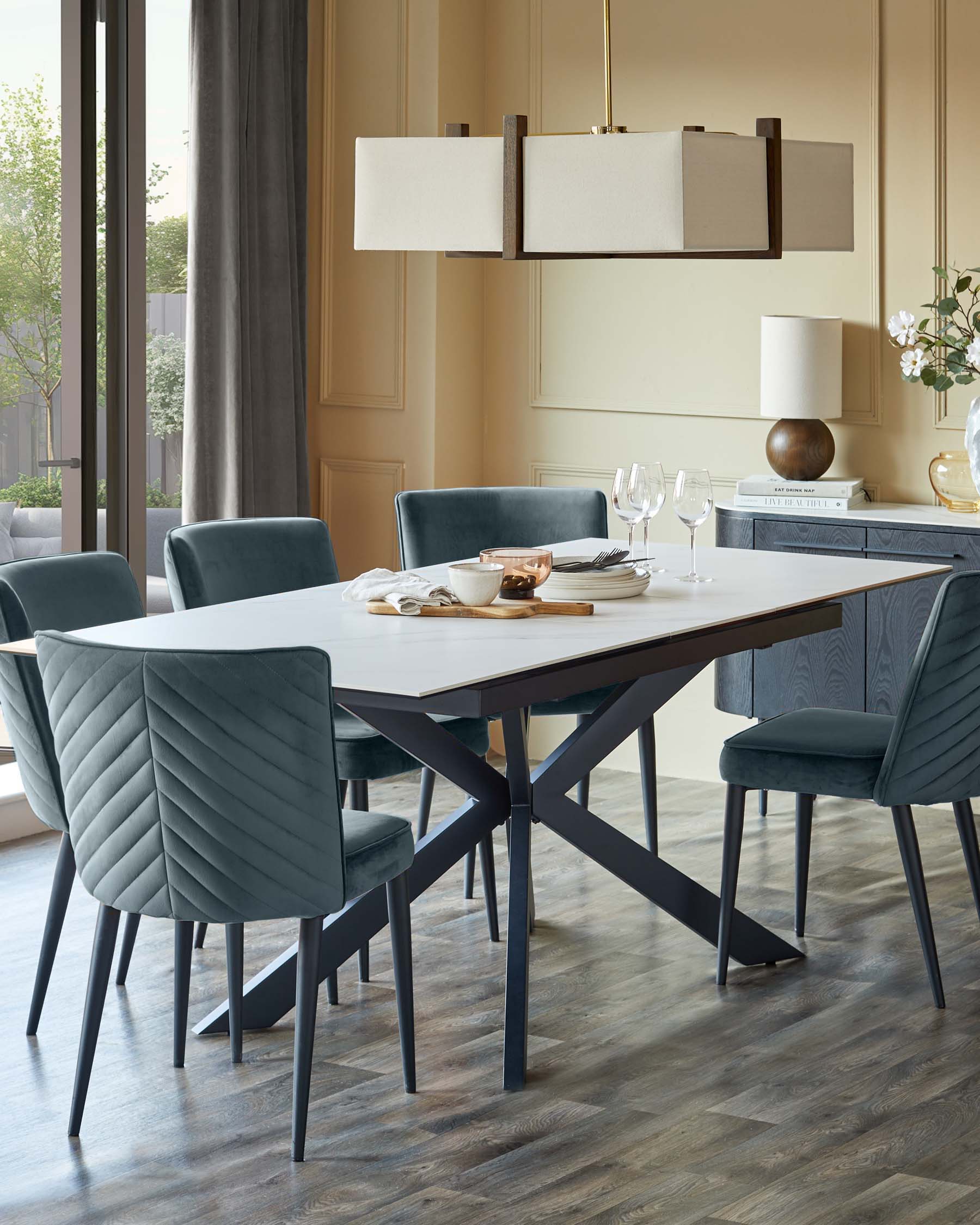 Serena Blue Grey Velvet Dining Chair - Image 5