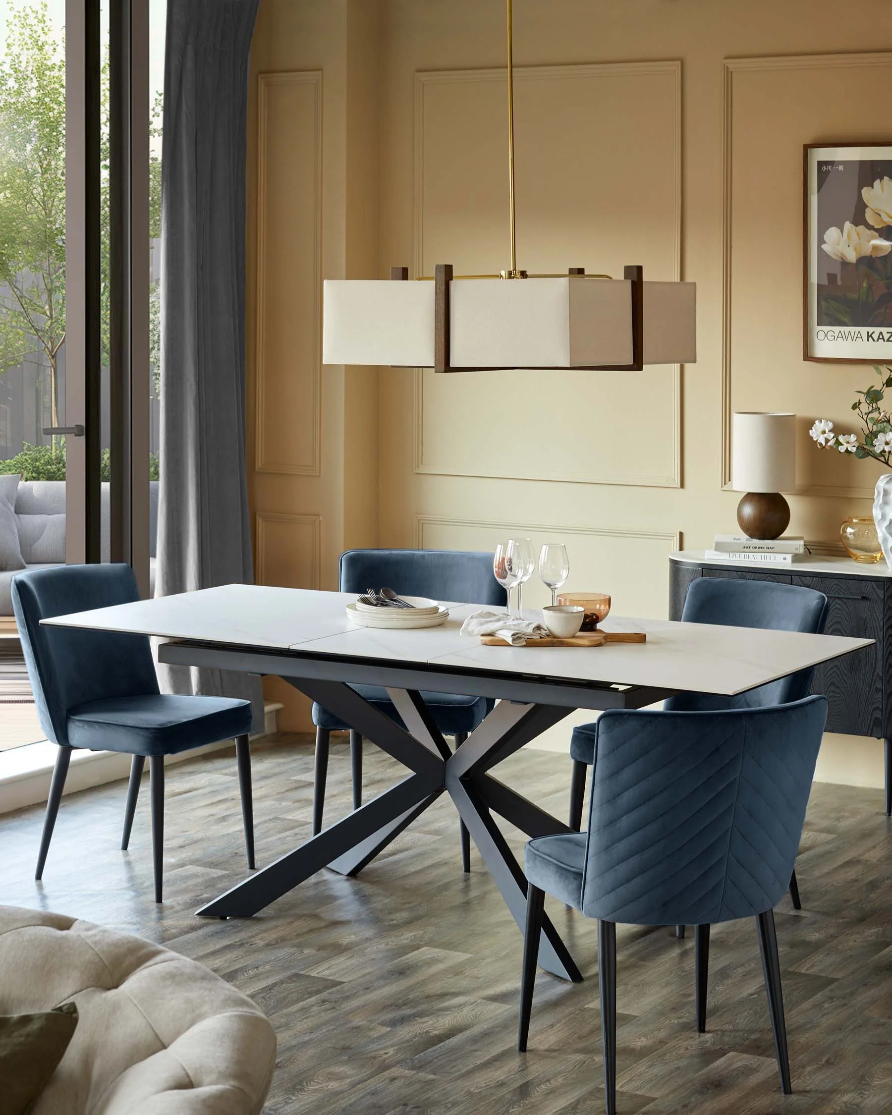 Serena dark blue velvet dining chair - Image 3