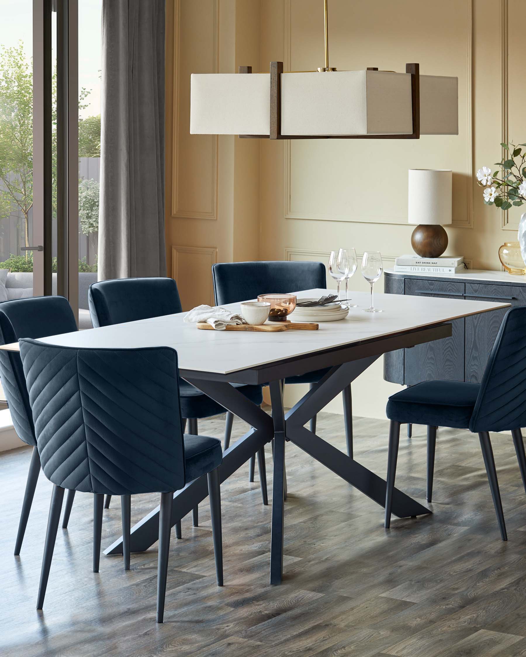 Serena dark blue velvet dining chair - Image 5
