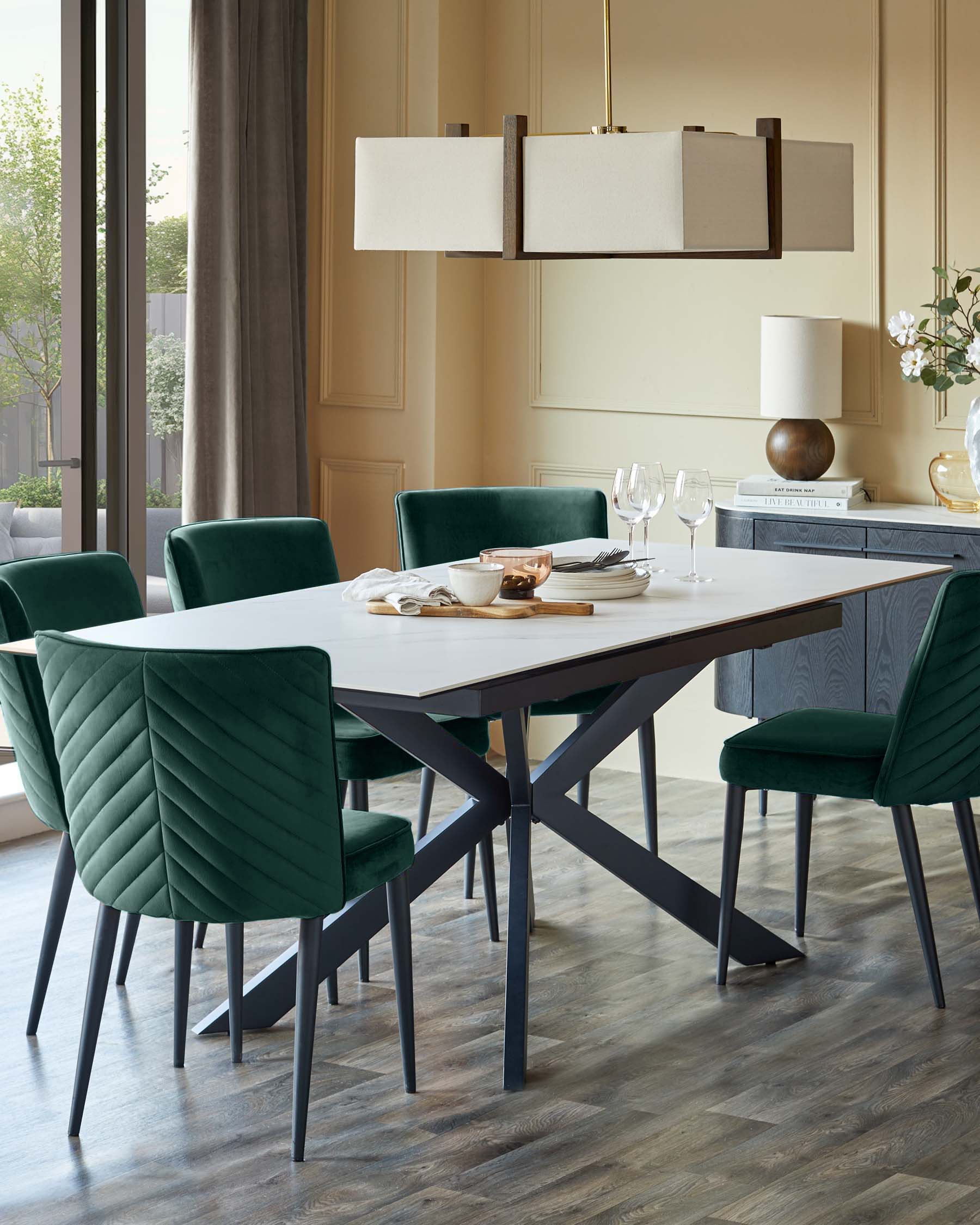 Serena dark green velvet dining chair - Image 5