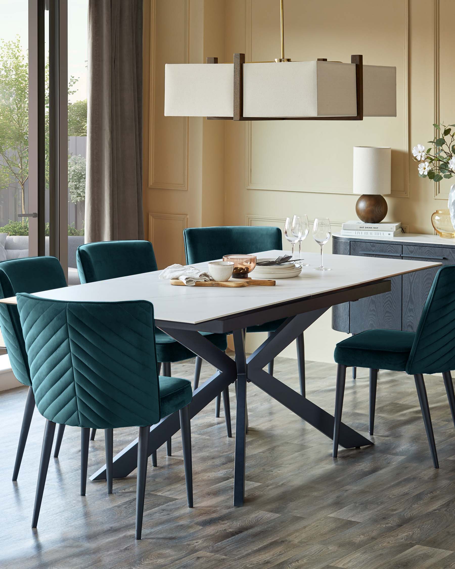 Serena Dark Teal Velvet Dining Chair - Image 5