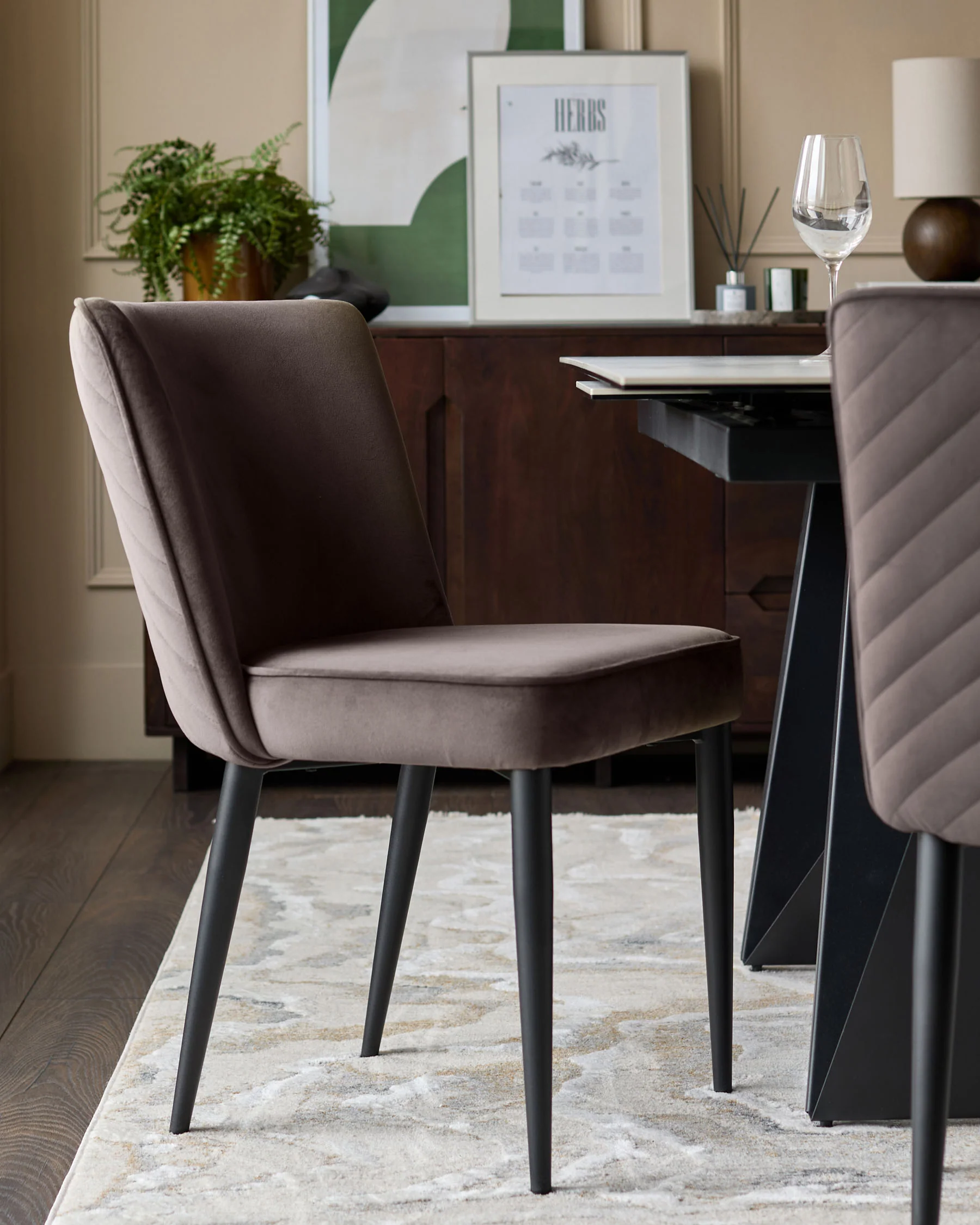 Serena mocha velvet dining chair