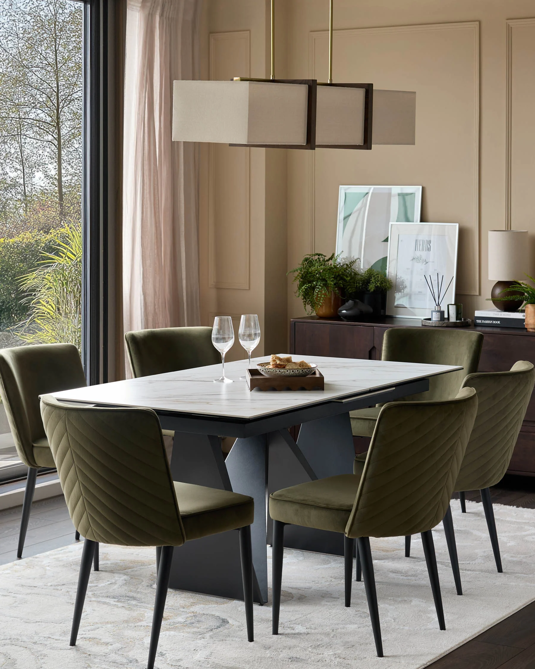Serena olive green velvet dining chair - Image 2