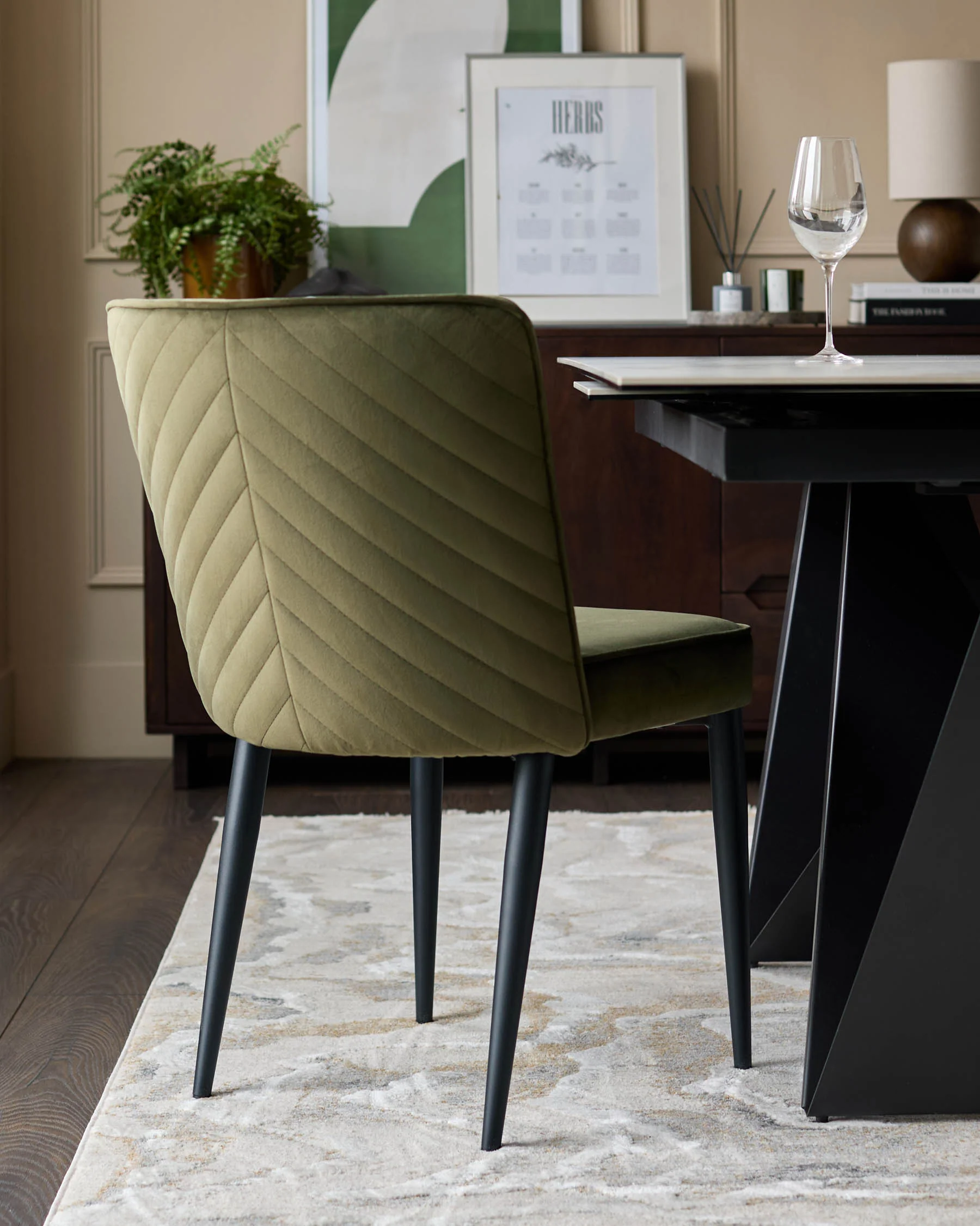 Serena olive green velvet dining chair - Image 3