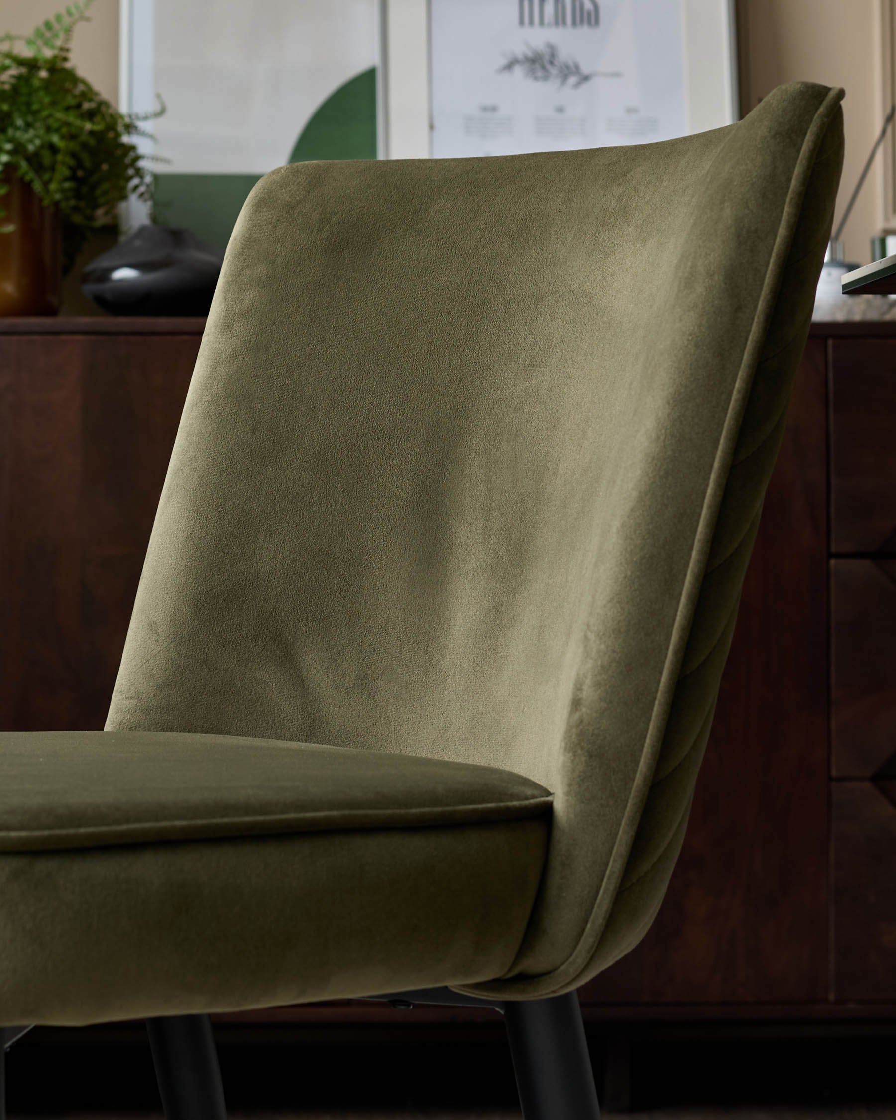 Serena olive green velvet dining chair - Image 7