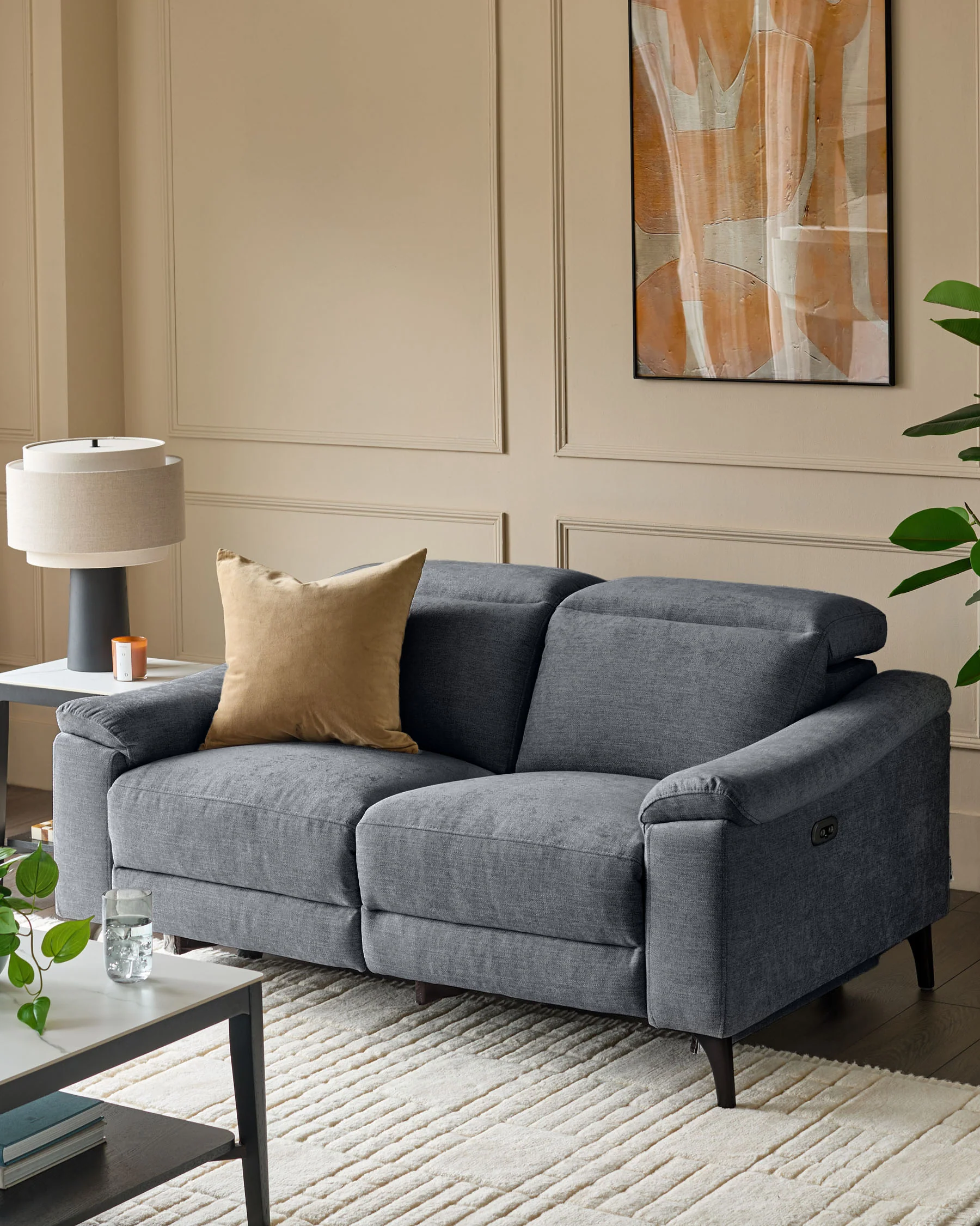 Serene blue grey chenille 2 seater recliner sofa - Image 3