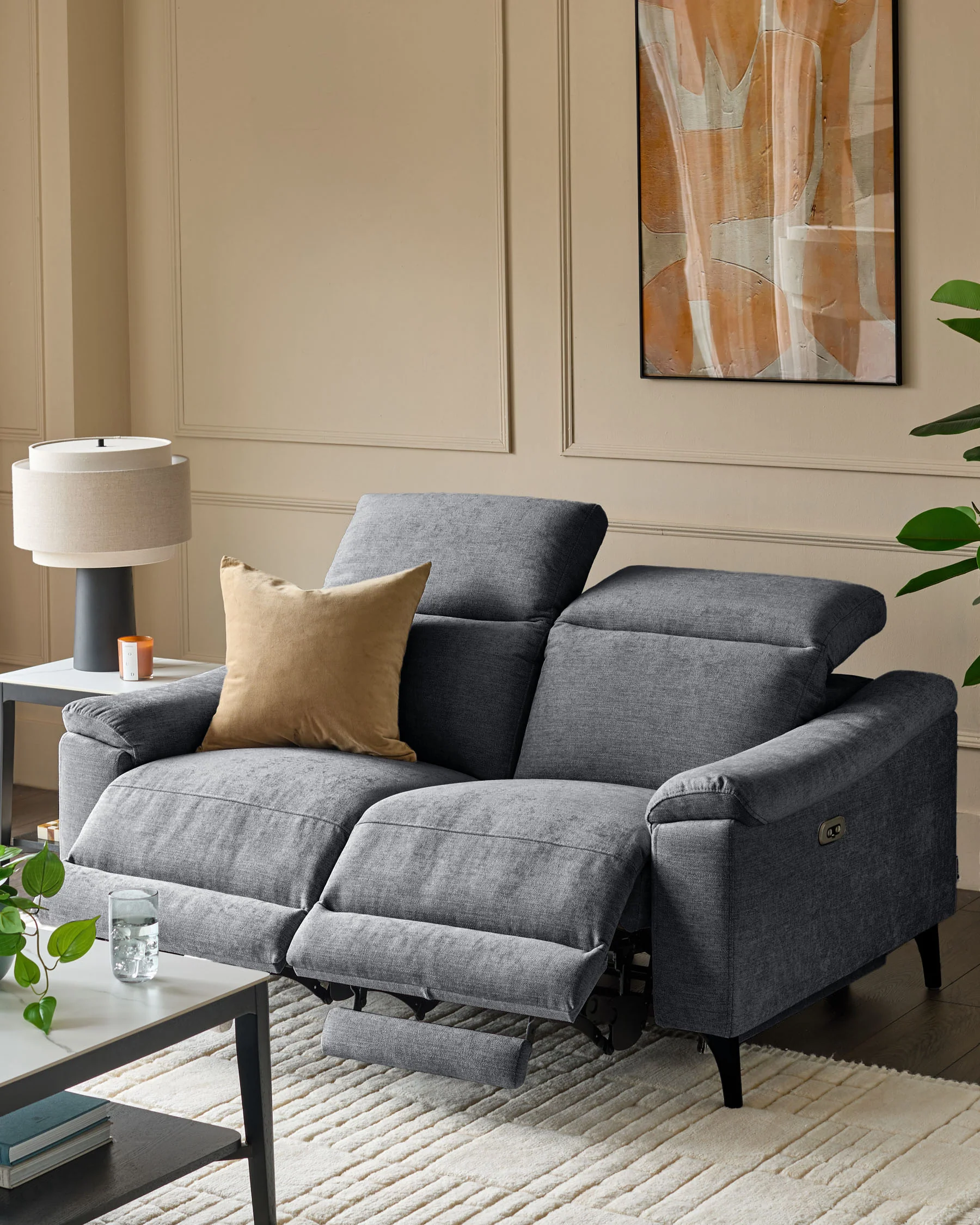 Serene blue grey chenille 2 seater recliner sofa - Image 4