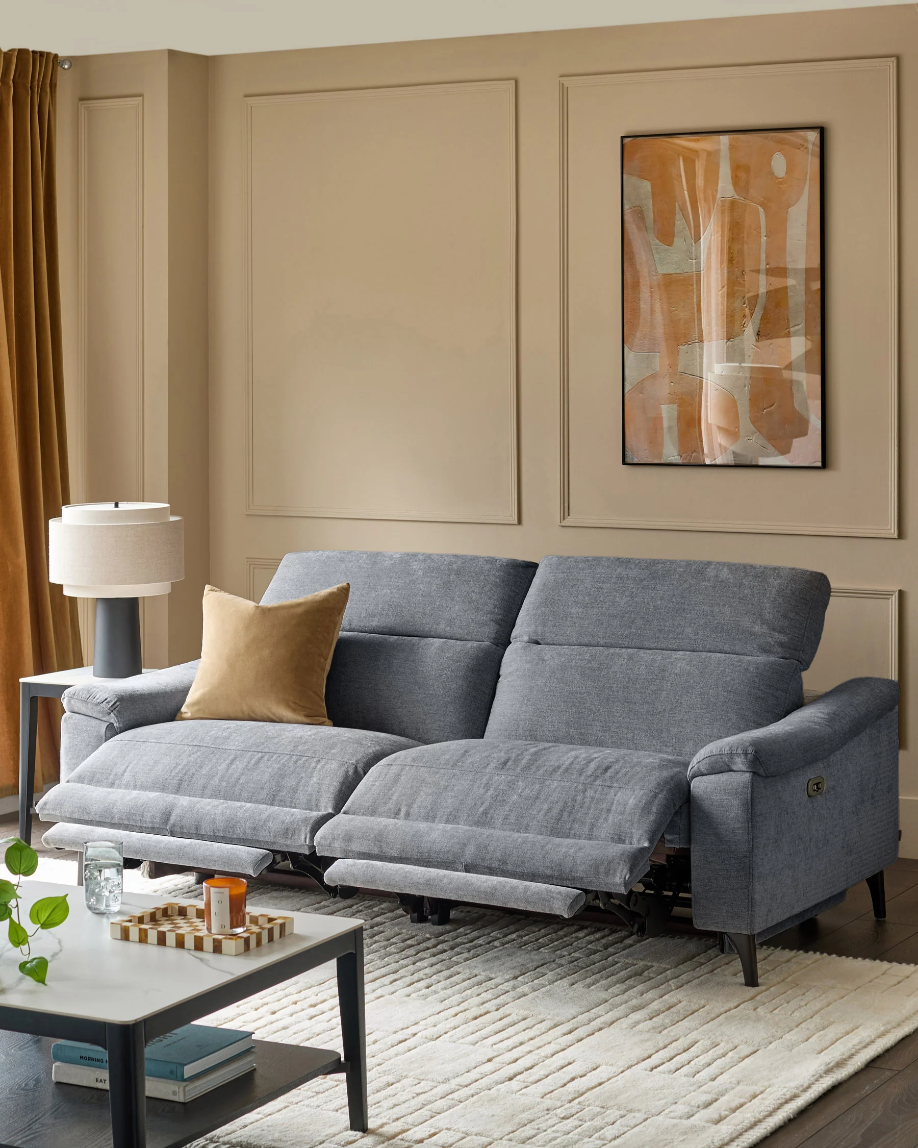Serene blue grey chenille 3 seater recliner sofa - Image 3