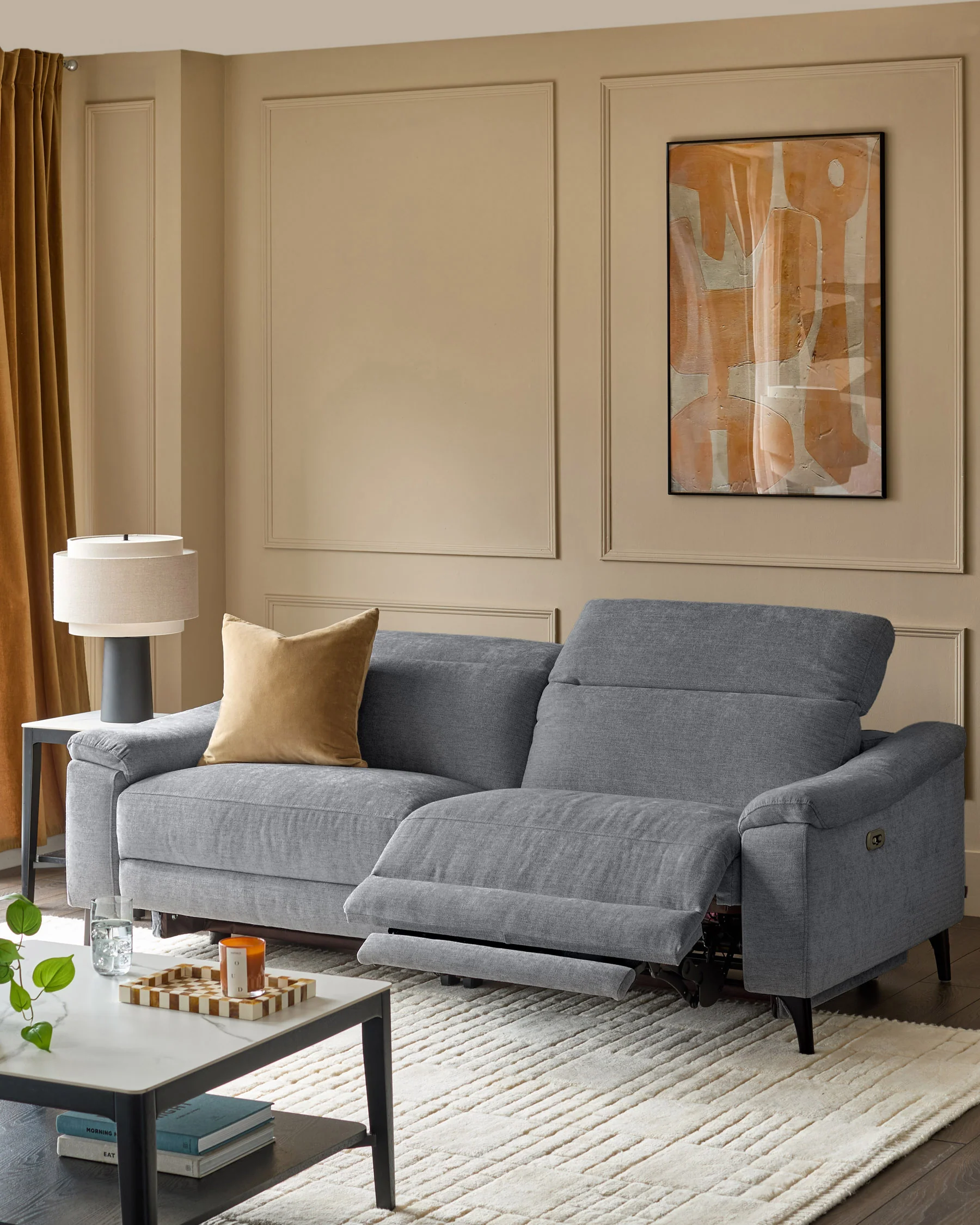 Serene blue grey chenille 3 seater recliner sofa - Image 4