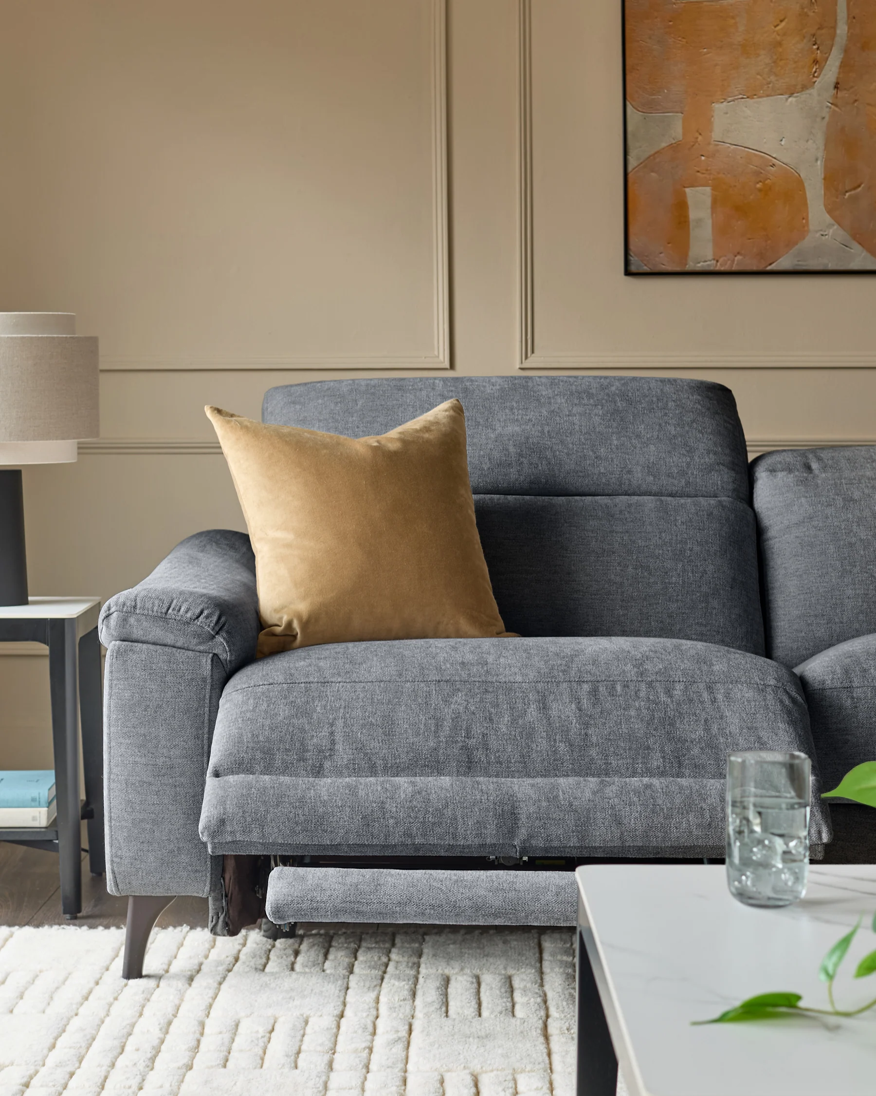 Serene blue grey chenille 3 seater recliner sofa - Image 5