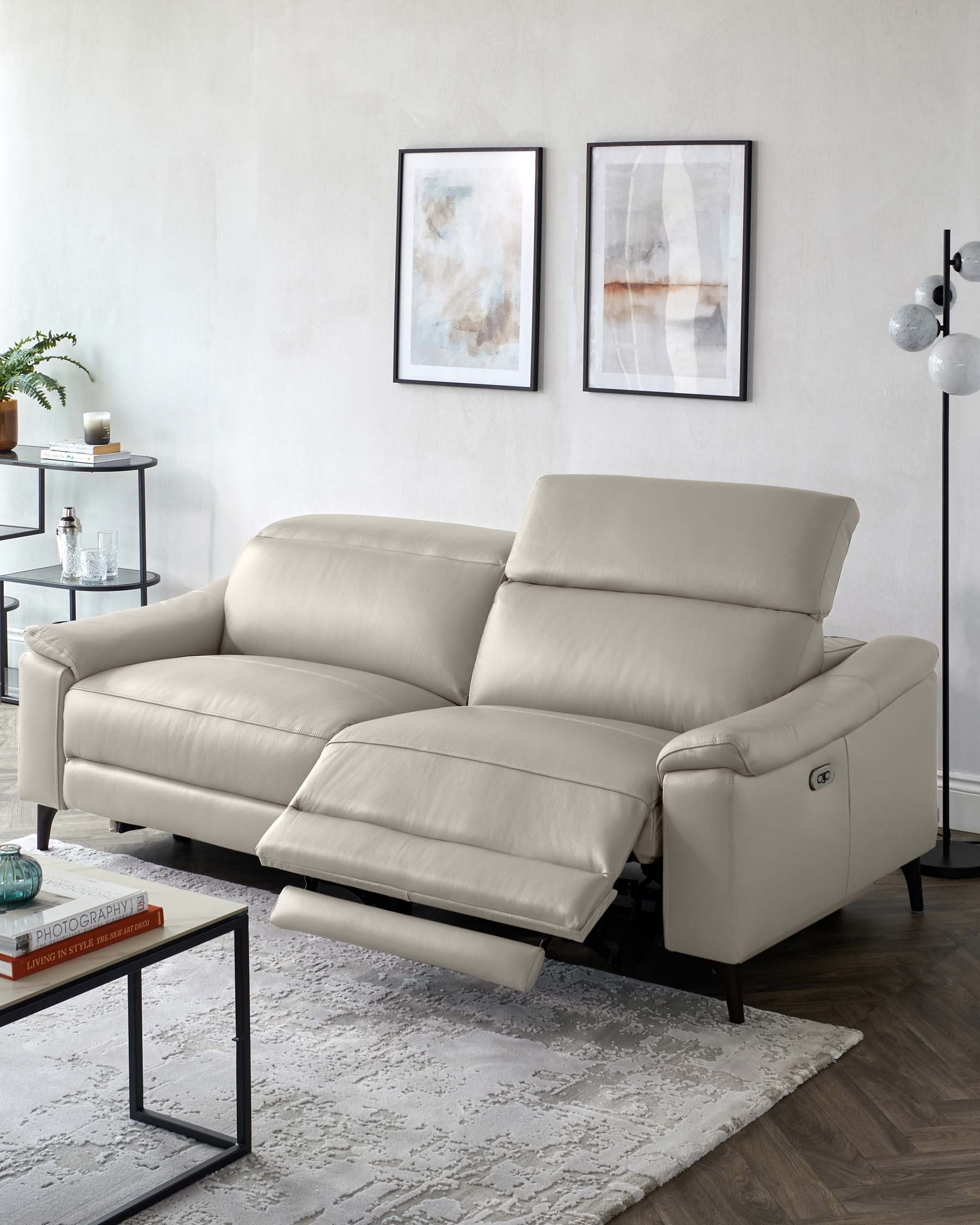 Serene Light Grey Leather 3 Seater Recliner Sofa - Image 4