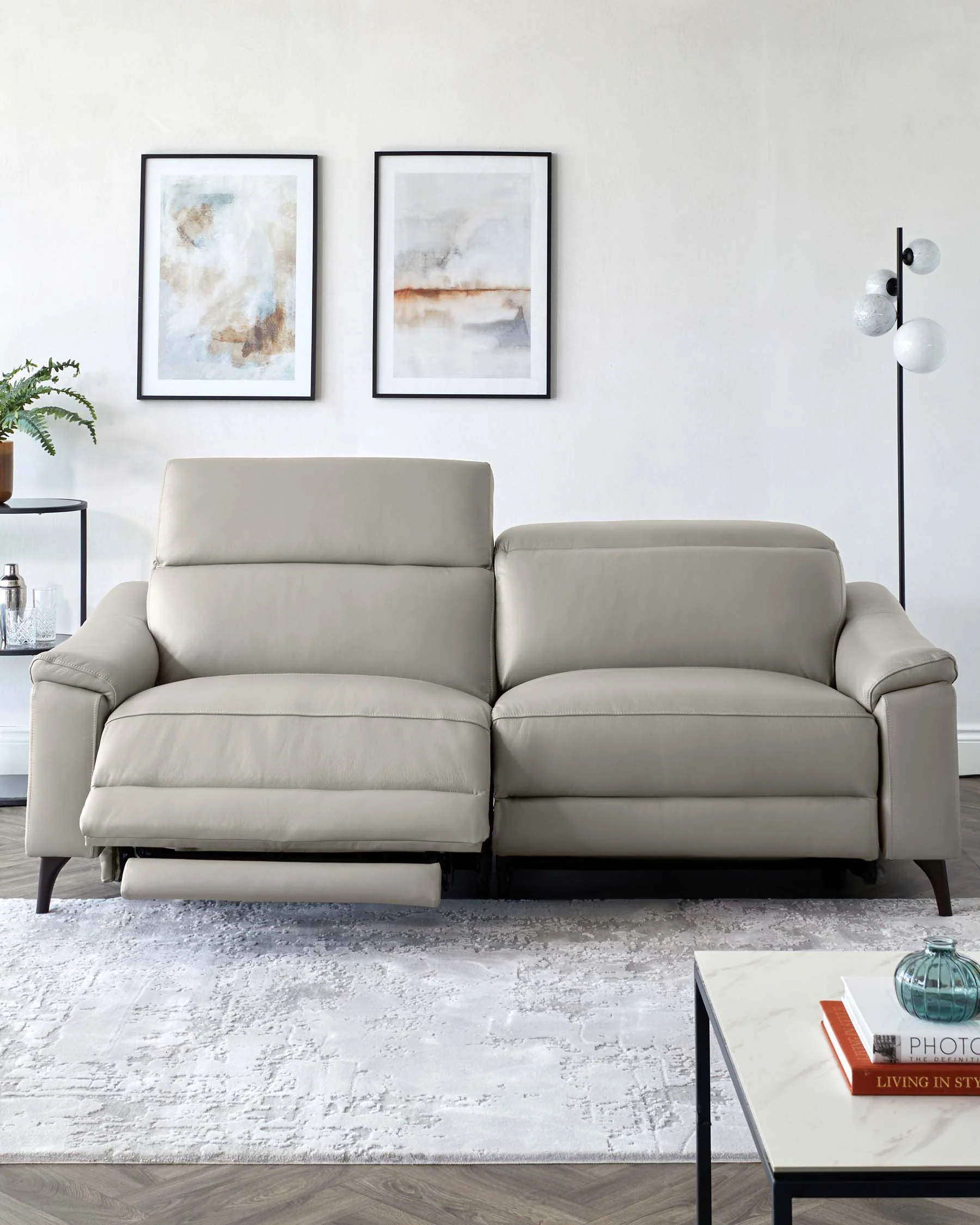 Serene Light Grey Leather 3 Seater Recliner Sofa - Image 5