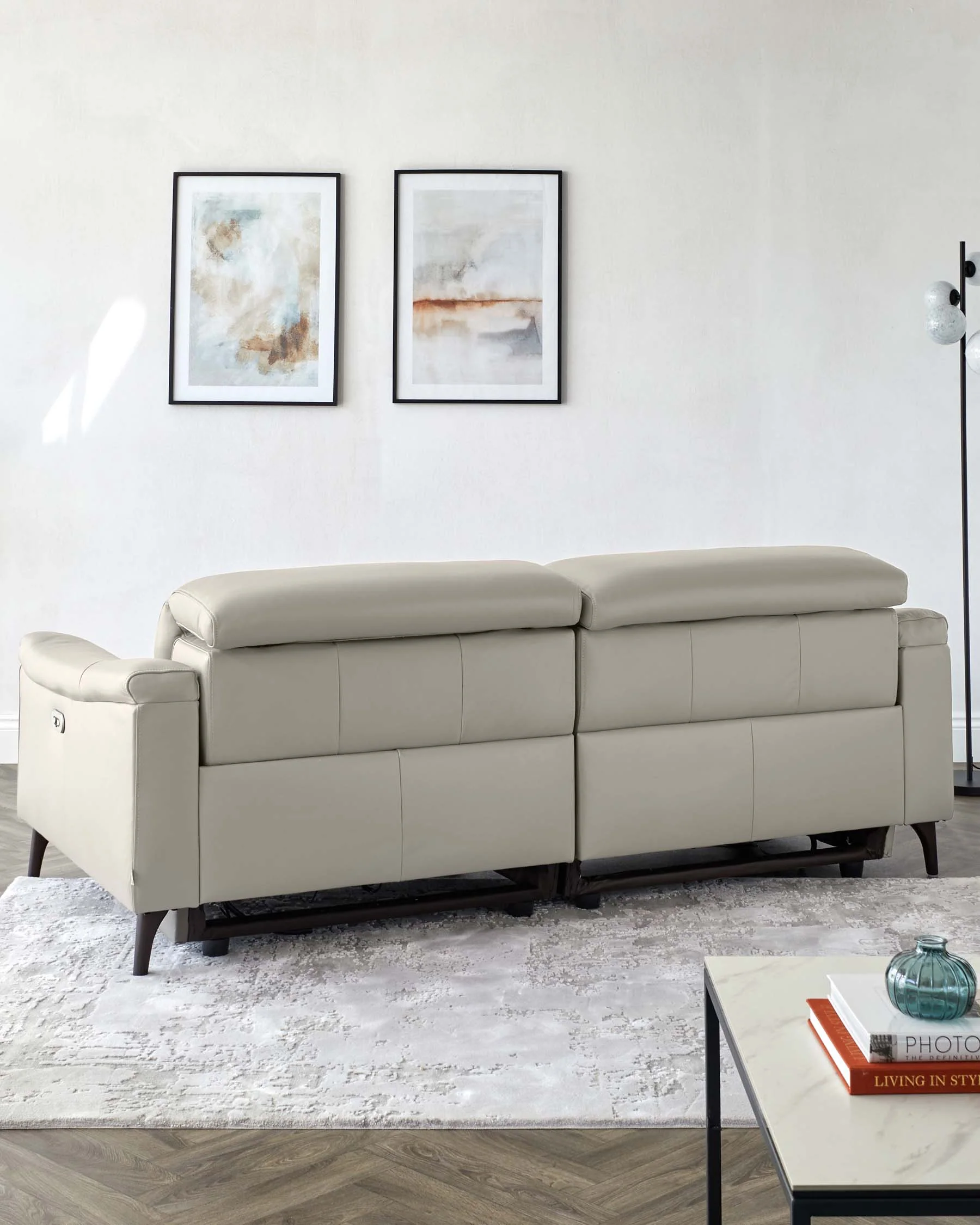 Serene Light Grey Leather 3 Seater Recliner Sofa - Image 6