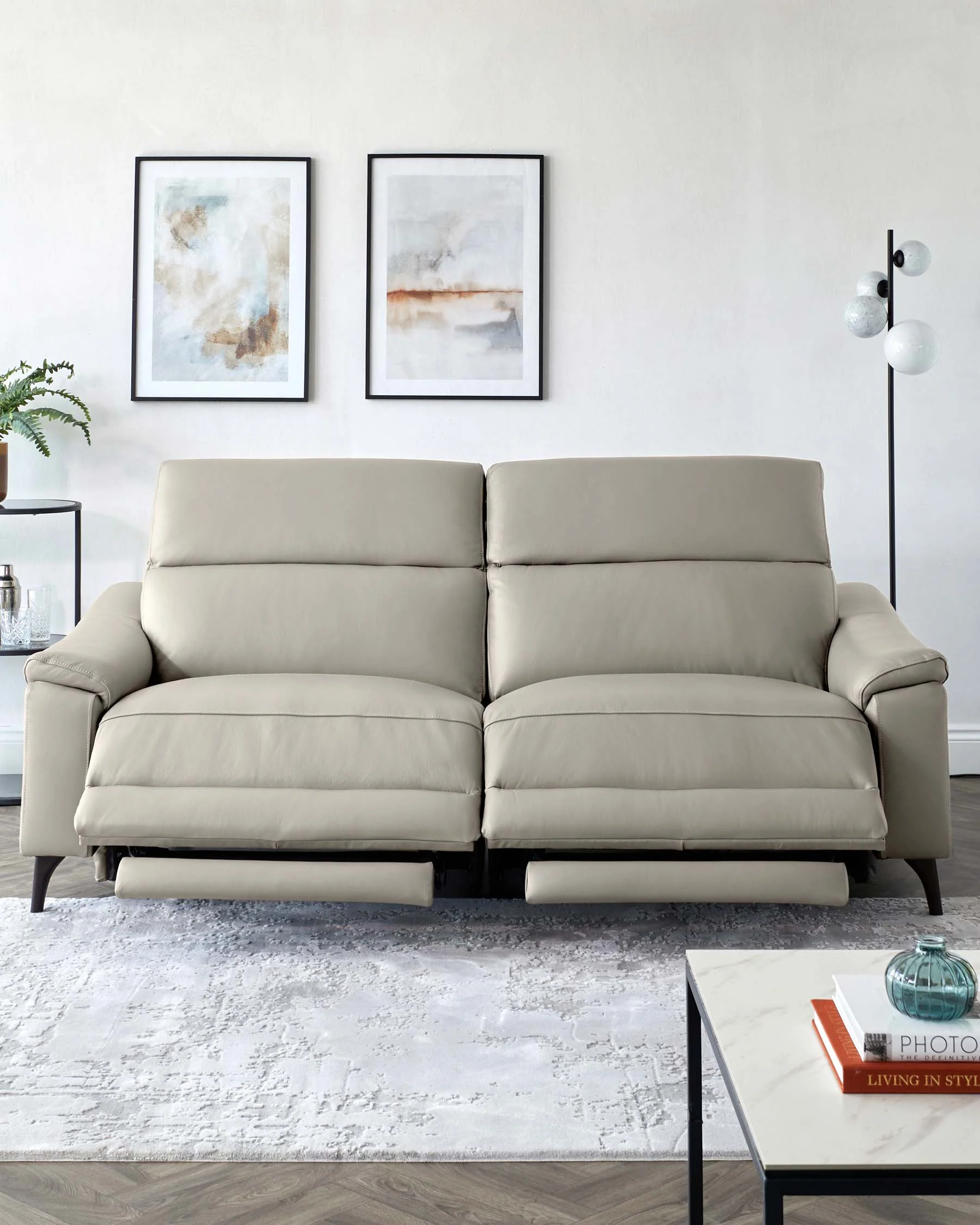 Serene Light Grey Leather 3 Seater Recliner Sofa - Image 7