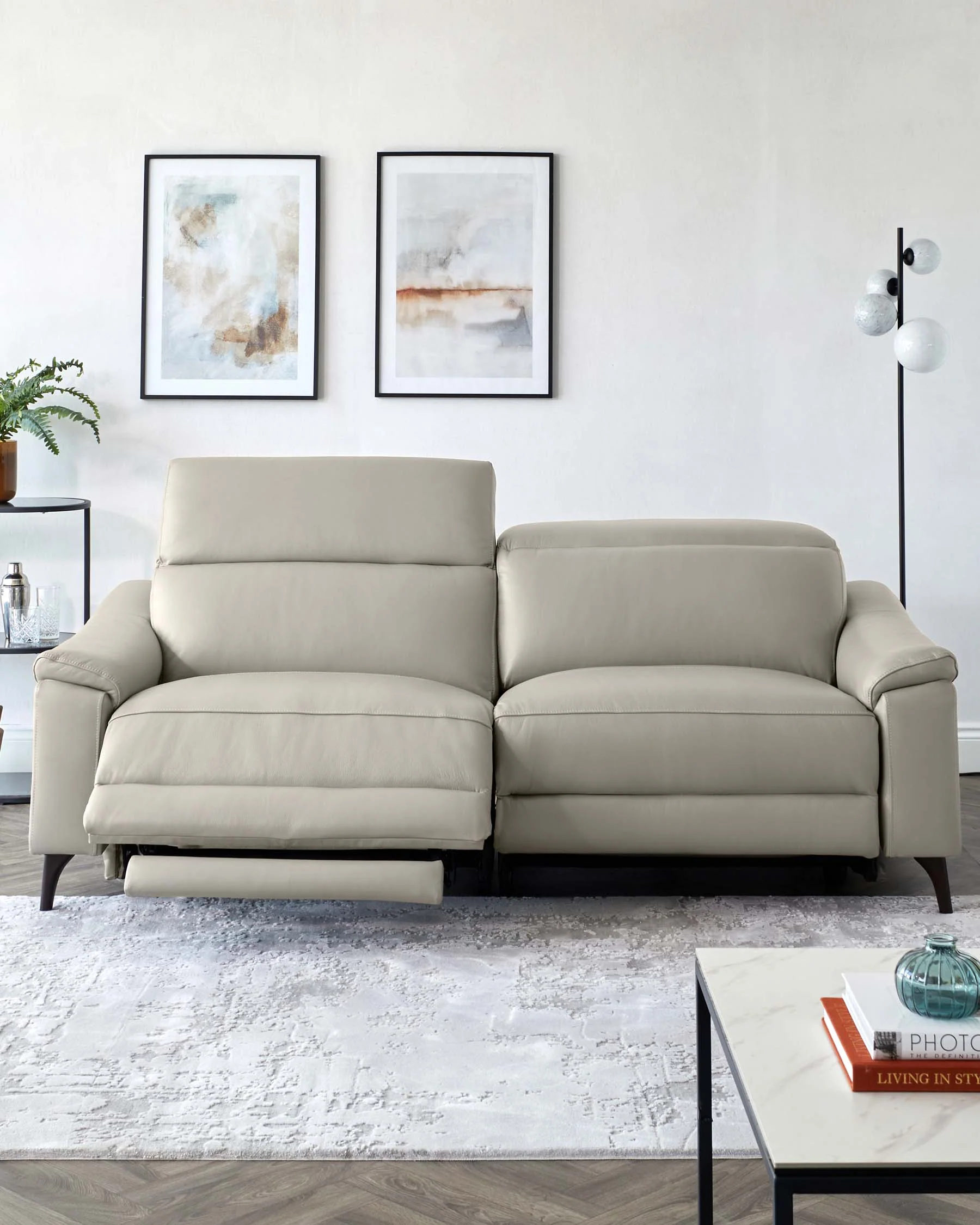 Serene Light Grey Leather 3 Seater Recliner Sofa - Image 8