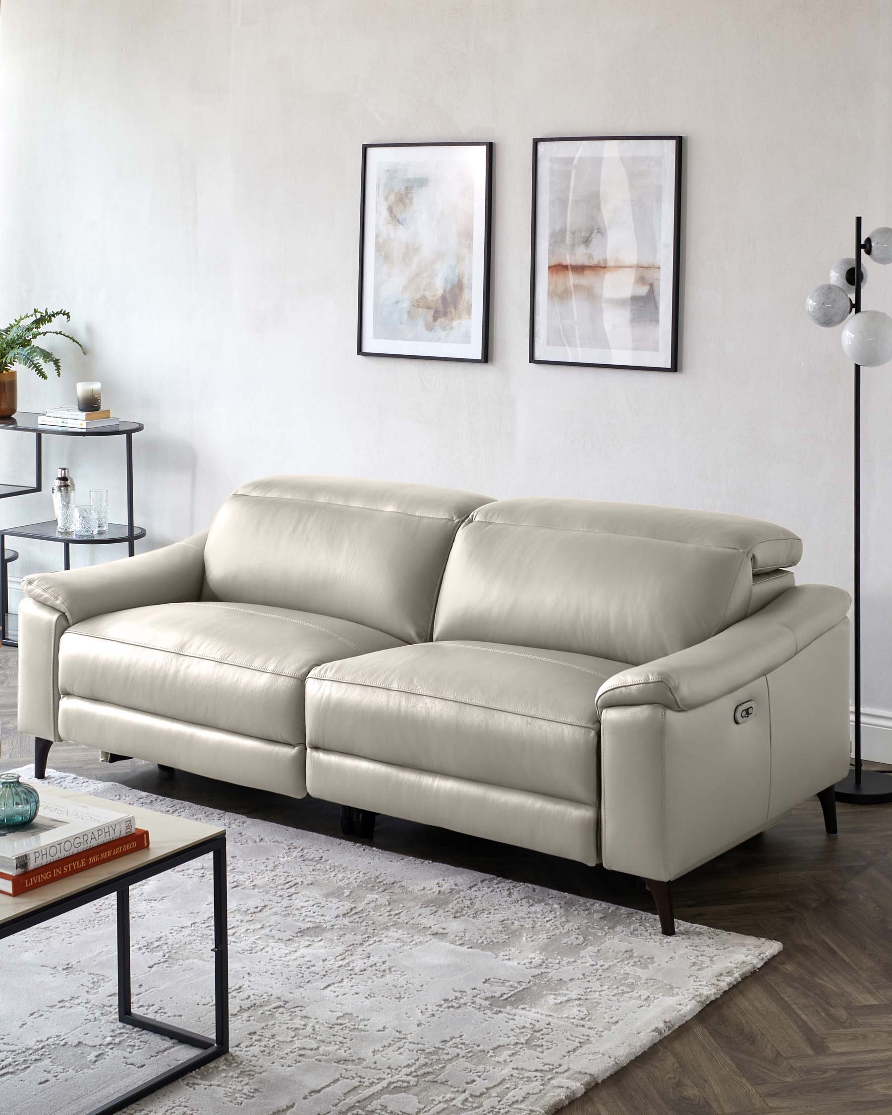 Serene Light Grey Leather 3 Seater Recliner Sofa - Image 9