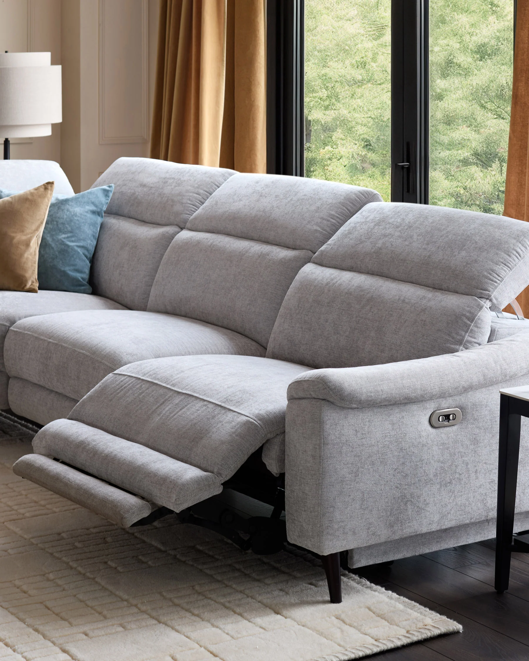 Serene grey fabric reclining left hand large corner chaise sofa - Image 7