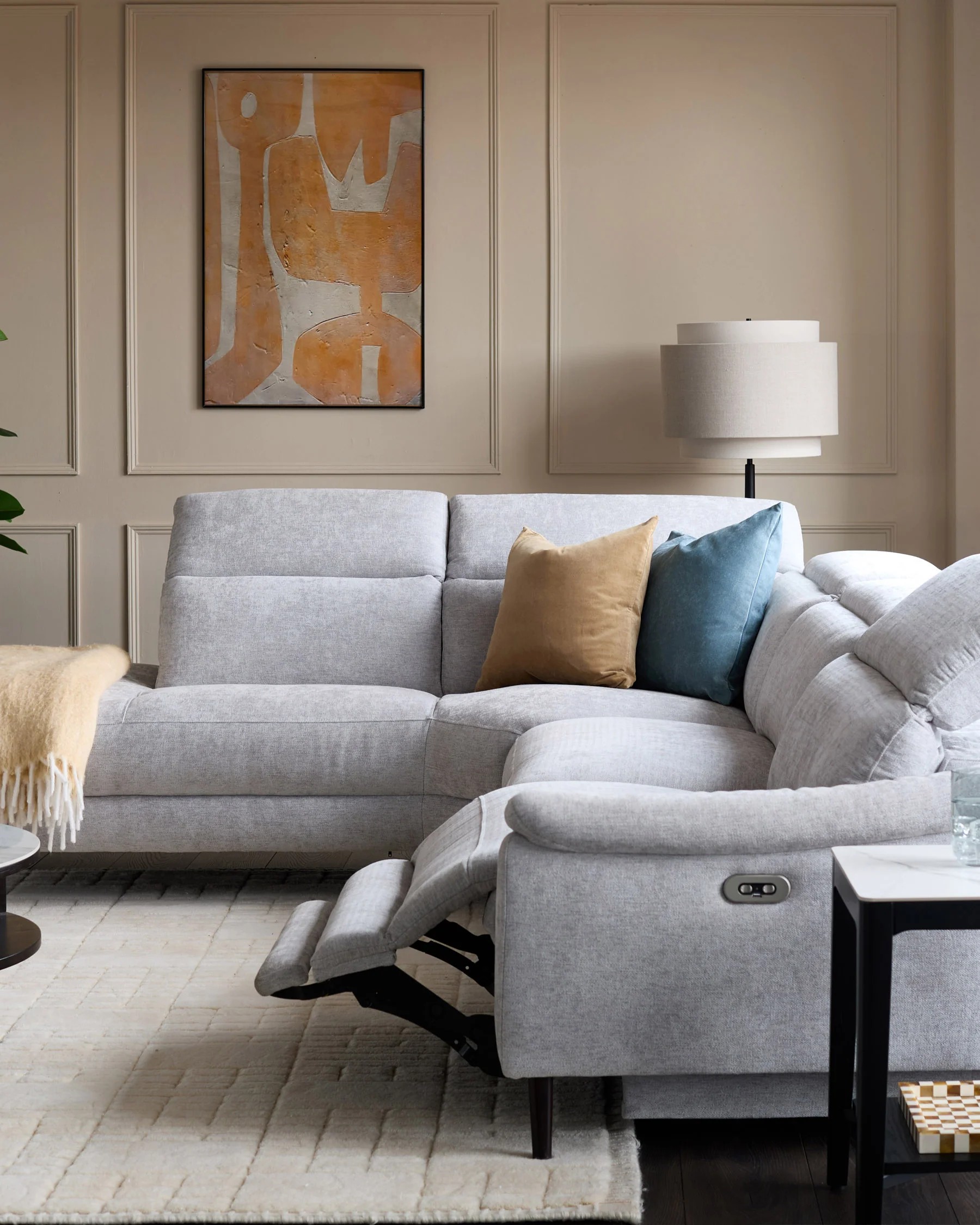 Serene grey fabric reclining left hand large corner chaise sofa - Image 8