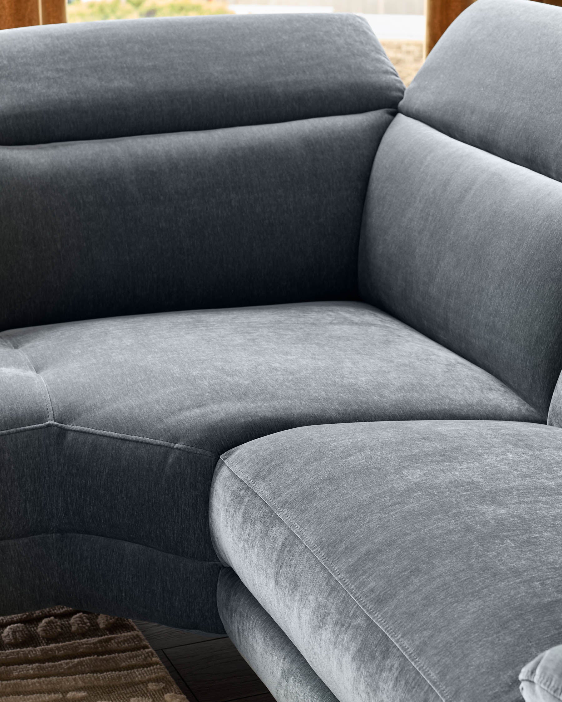 Serene blue grey fabric small left hand corner chaise recliner sofa - Image 10