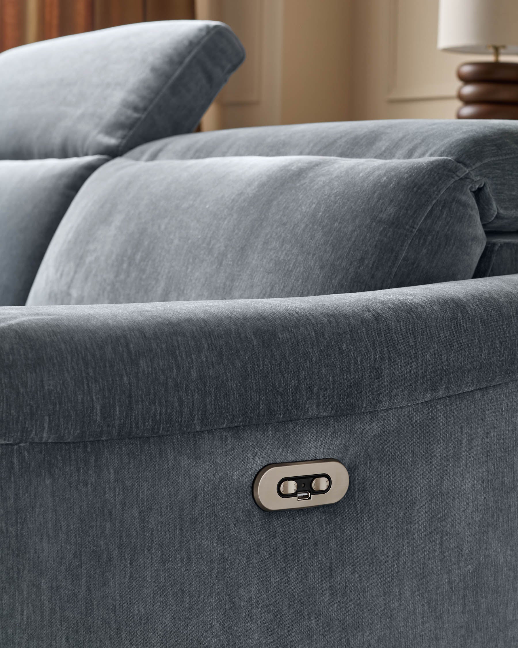 Serene blue grey fabric small left hand corner chaise recliner sofa - Image 11