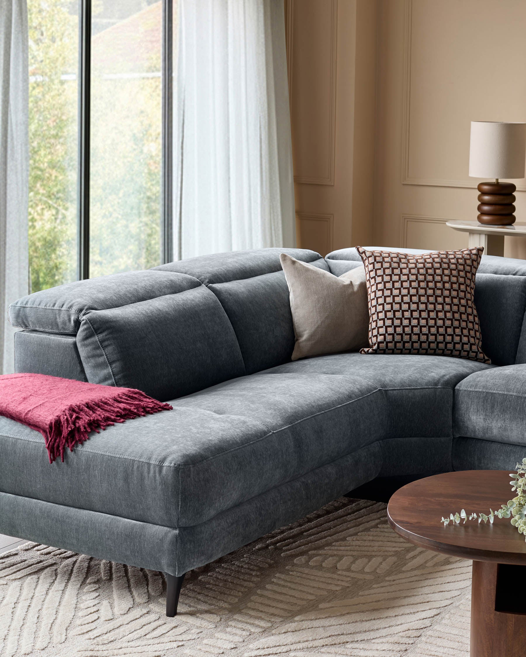 Serene blue grey fabric small left hand corner chaise recliner sofa - Image 13