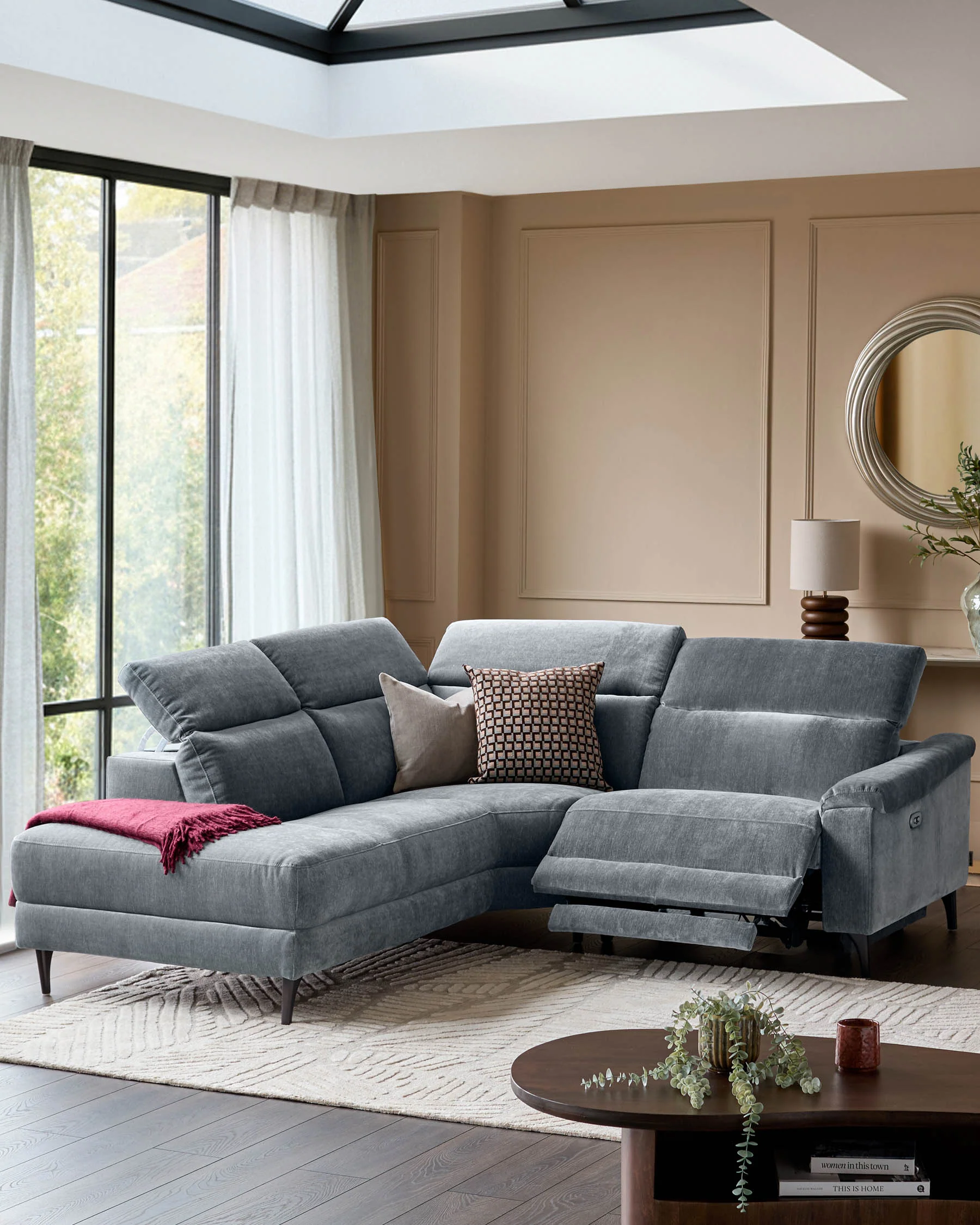 Serene blue grey fabric small left hand corner chaise recliner sofa - Image 2