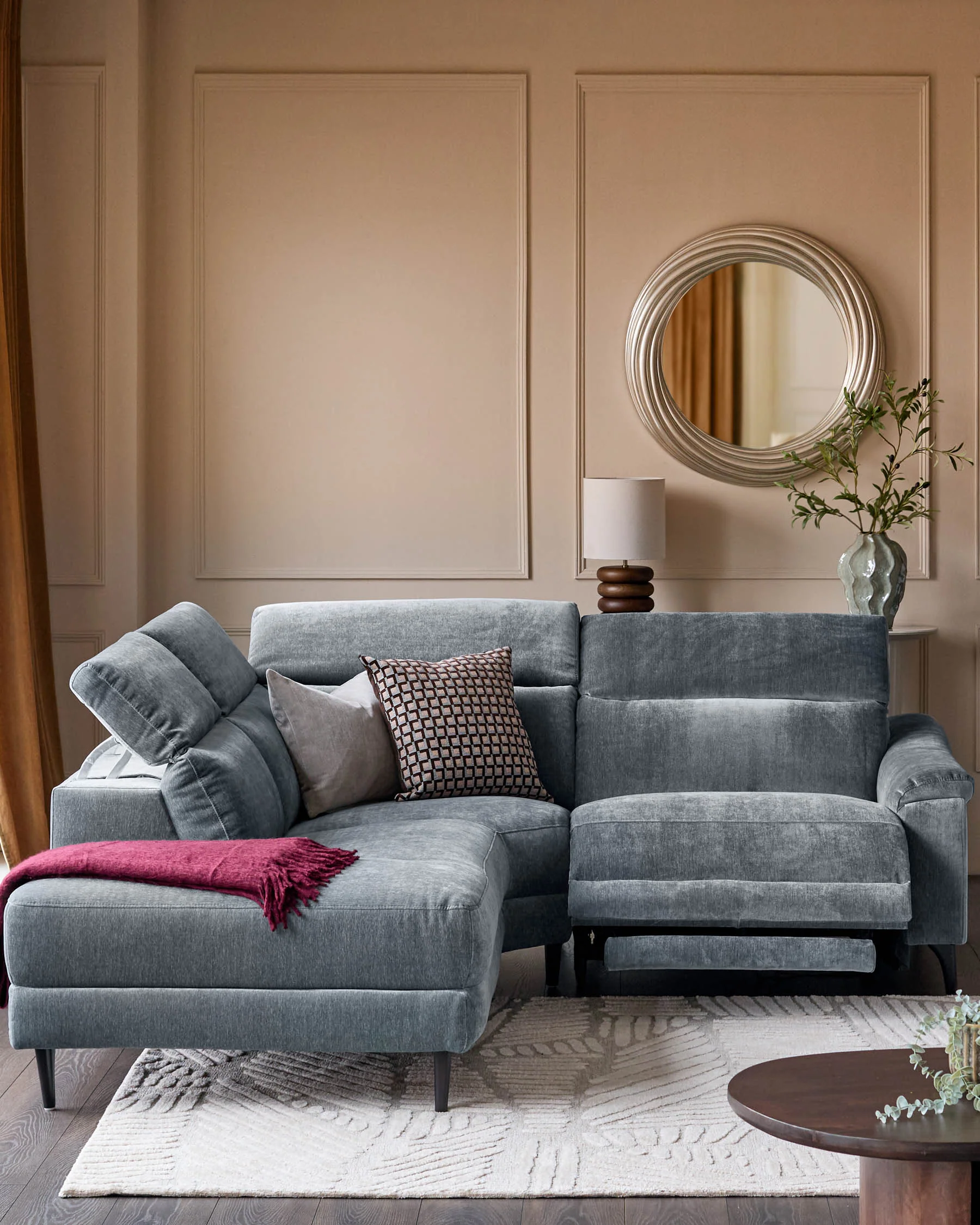 Serene blue grey fabric small left hand corner chaise recliner sofa - Image 3